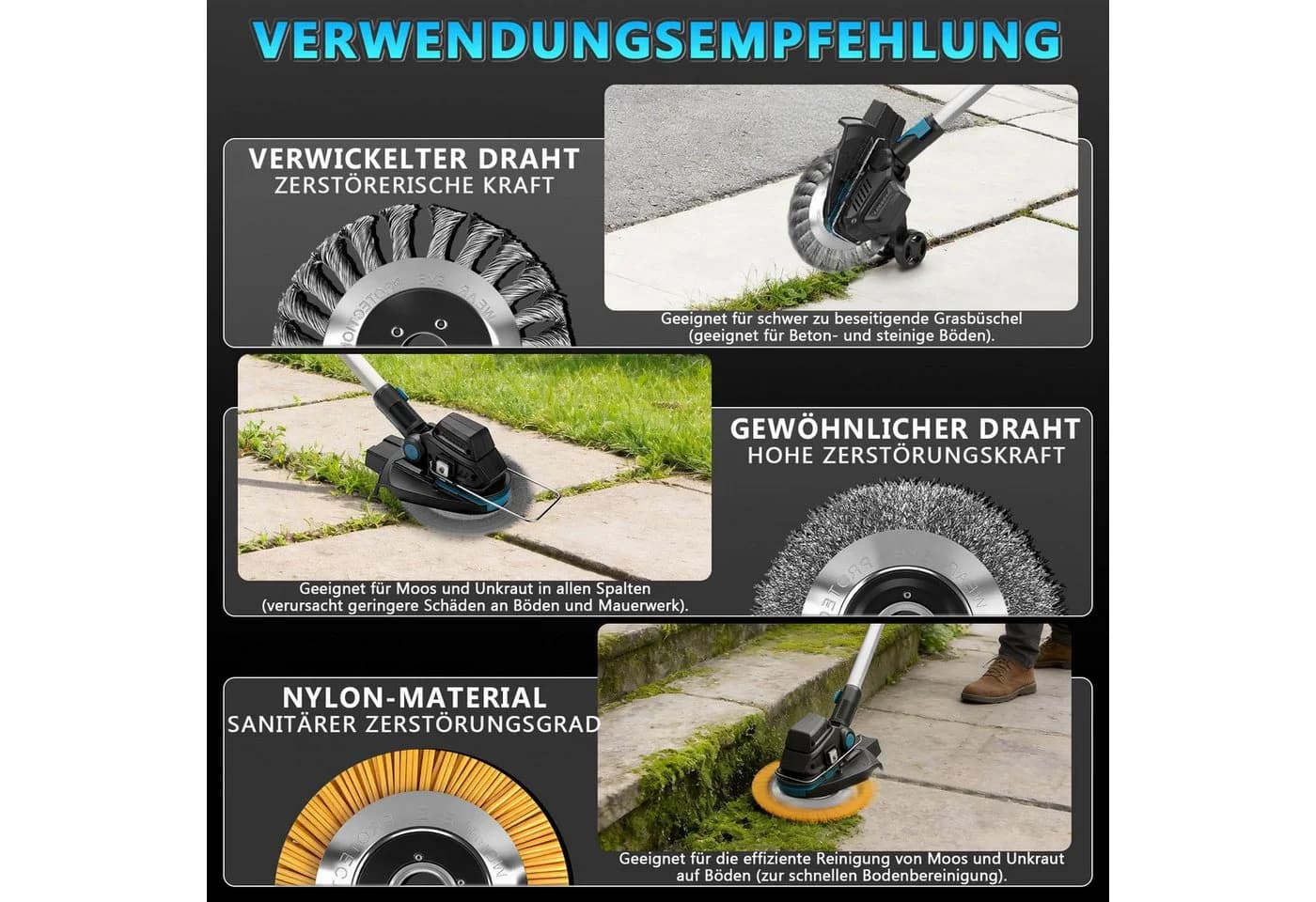 XERSEK Akku-Rasentrimmer 1200W mit Teleskop-Stiel und 2x 4.0Ah Akkus - Bild 5