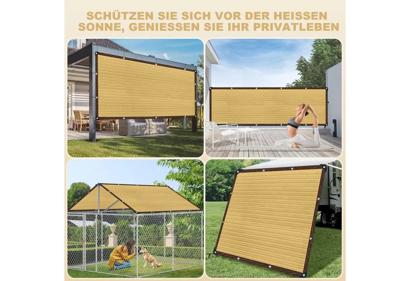 Rosnek Sonnensegel Schwarz HDPE UV-Schutz Sichtschutz Windschutz mit Ösen - Bild 4