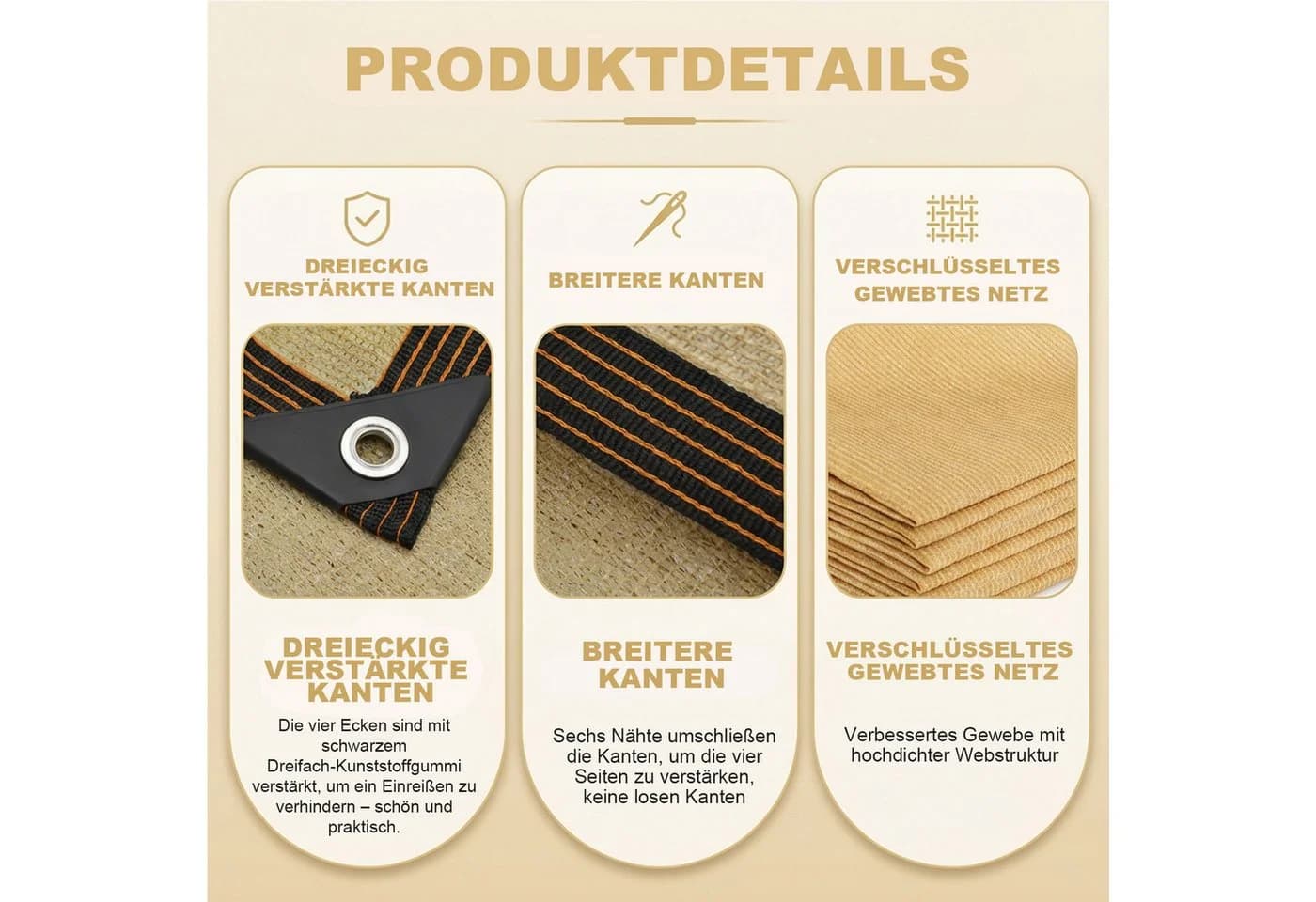Rosnek Sonnensegel Schwarz HDPE UV-Schutz Sichtschutz Windschutz mit Ösen - Bild 5