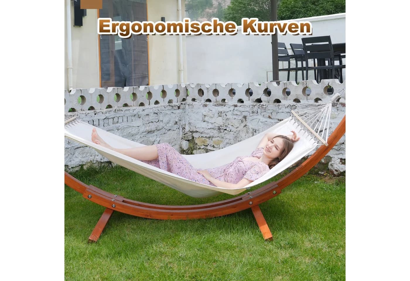 HOMAVO Hängematte mit Gestell 200kg Massivholz Weiß Braun - Bild 3