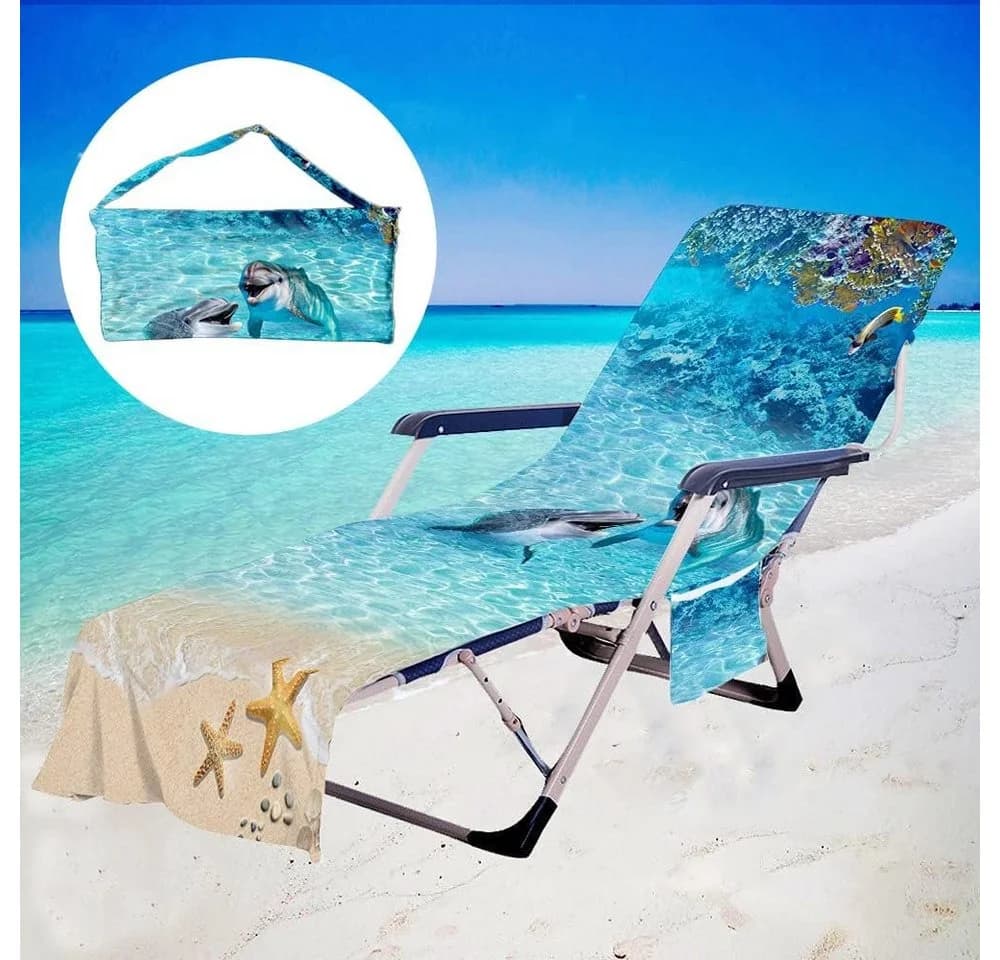 Bwecuy Strandtuch Ozean Schonbezug für Gartenliege mit 2 Taschen - Bild 3
