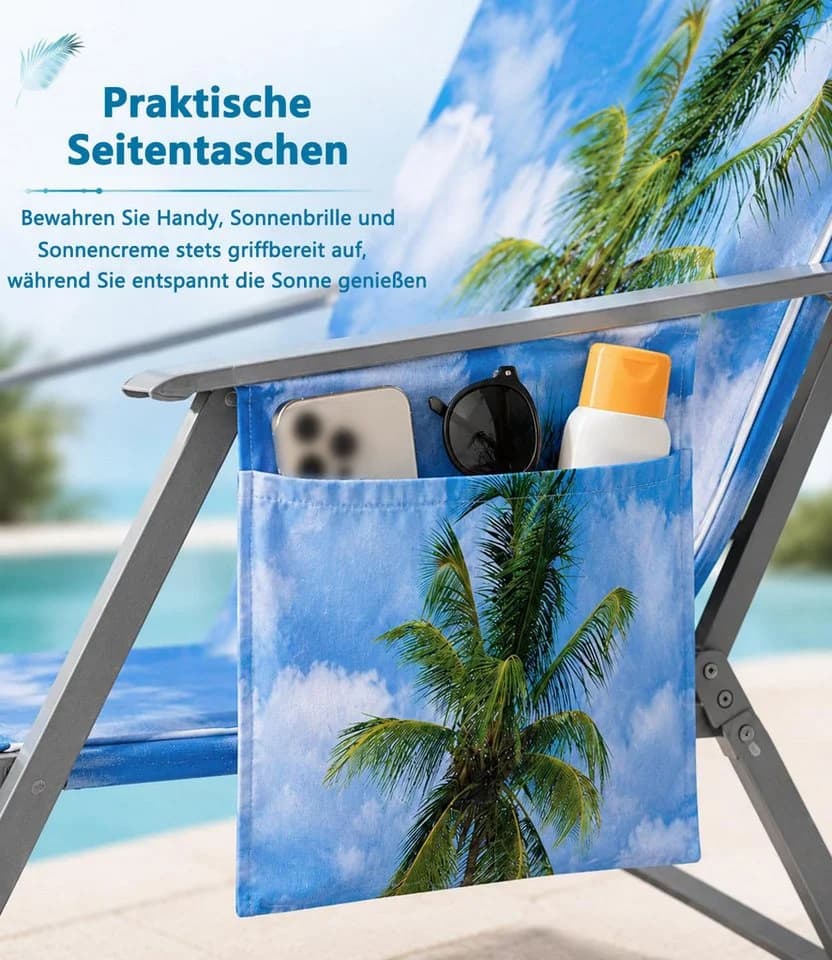 Bwecuy Strandtuch Ozean Schonbezug für Gartenliege mit 2 Taschen - Bild 4
