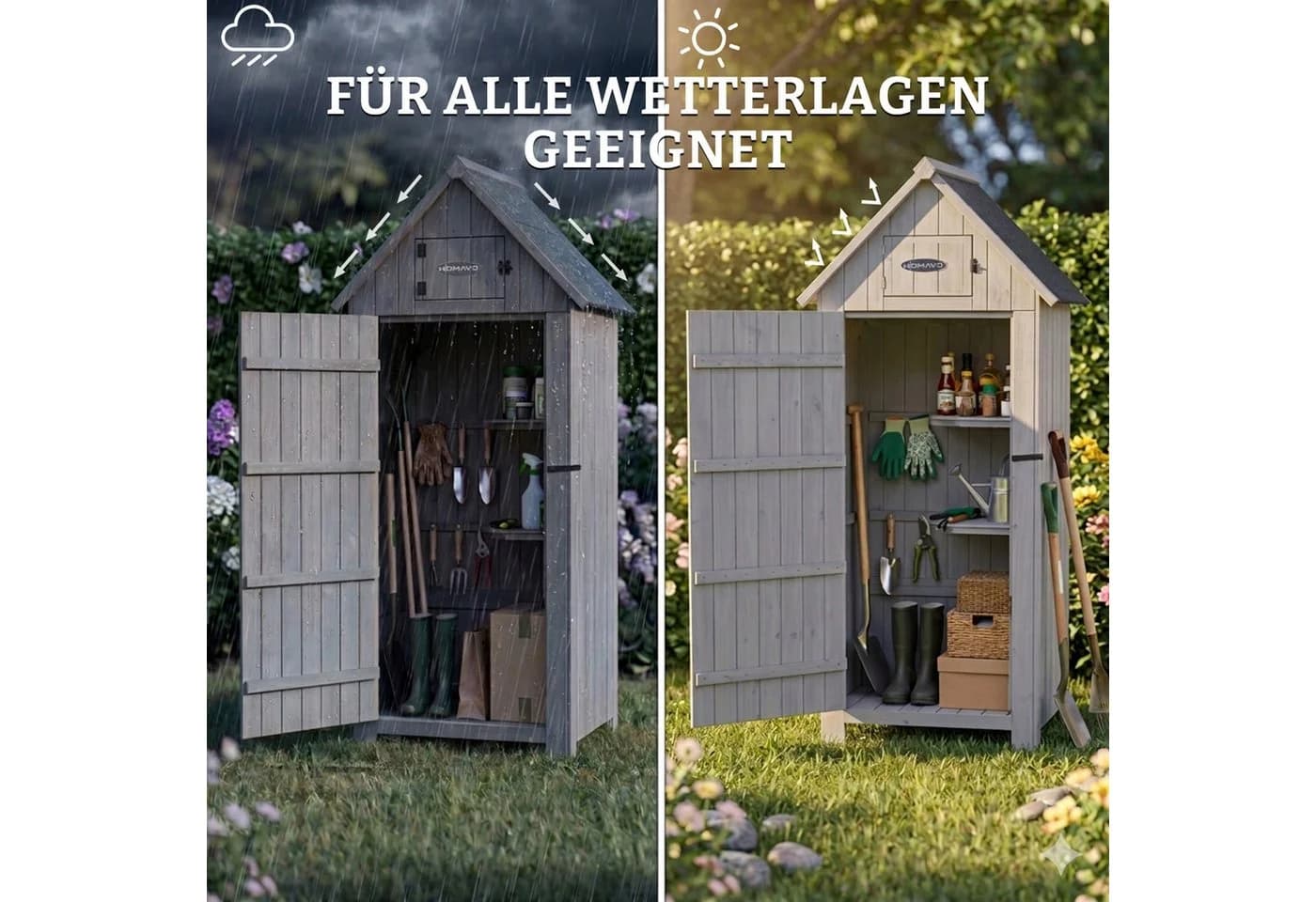 HOMAVO Gerätehaus Gartenschrank Tannenholz Grau mit 3 Böden - Bild 4
