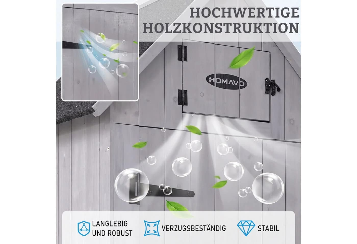 HOMAVO Gerätehaus Gartenschrank Tannenholz Grau mit 3 Böden - Bild 5