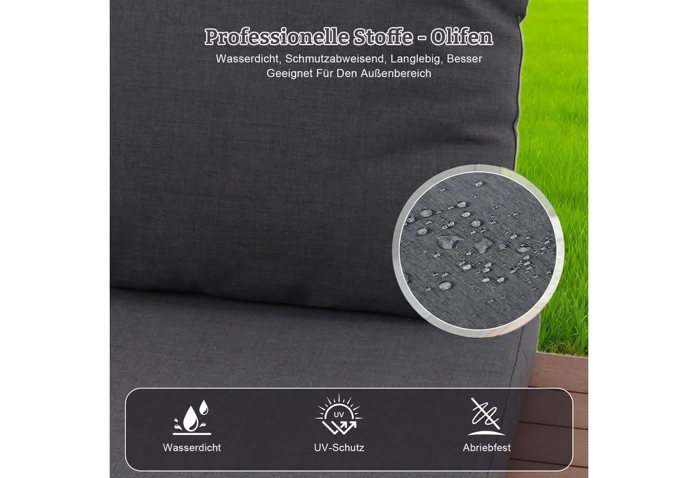 HOMAVO Gartenlounge-Set L-Form Schwarzgrau mit Couchtisch - Bild 4