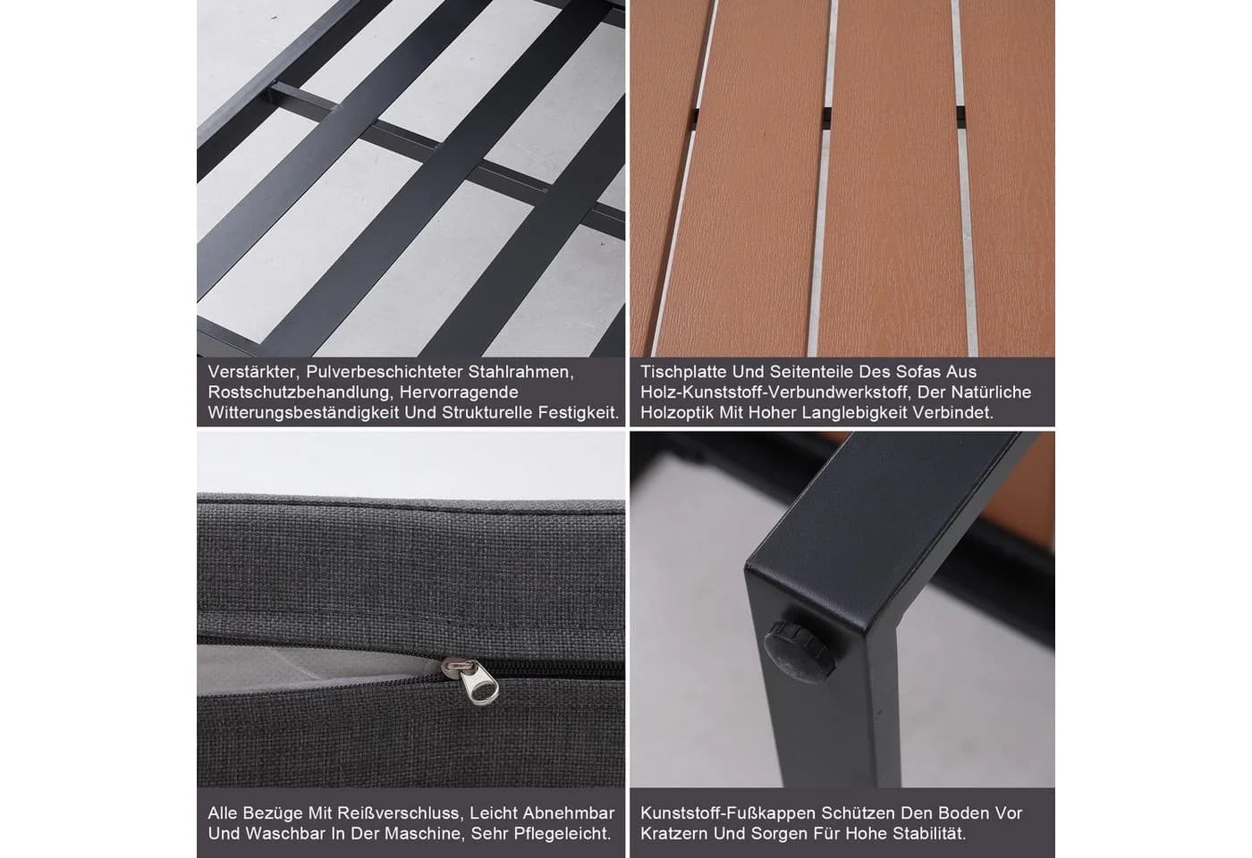 HOMAVO Gartenlounge-Set L-Form Schwarzgrau mit Couchtisch - Bild 5