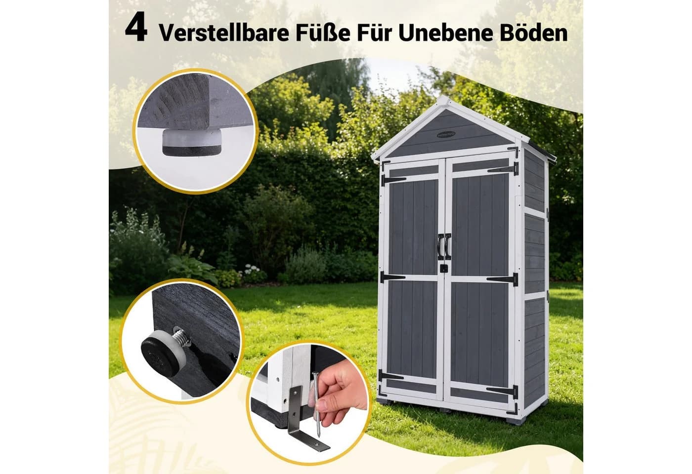 HOMAVO Gerätehaus Gartenschrank Kiefernholz Satteldach mit 2 Böden - Bild 3