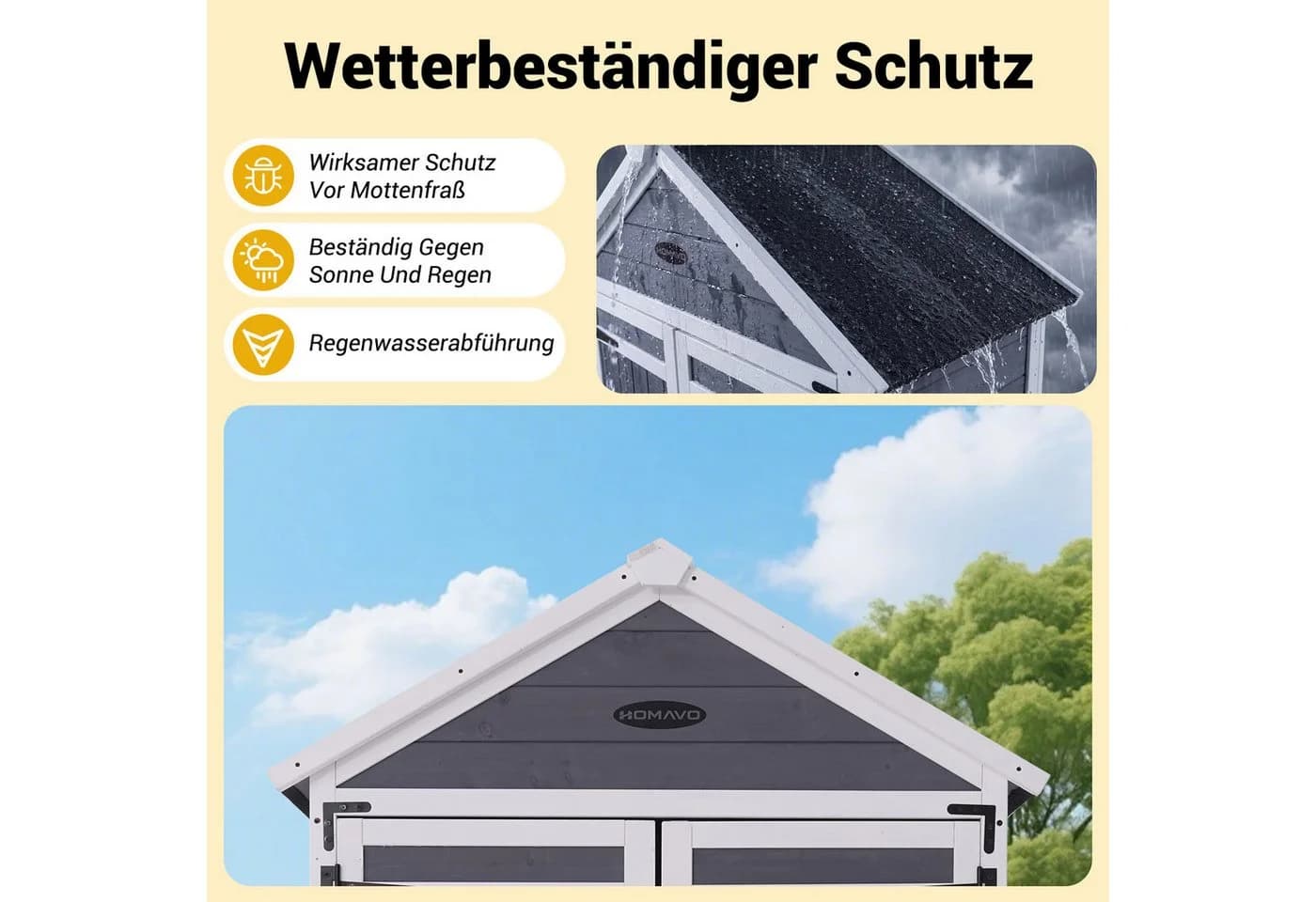 HOMAVO Gerätehaus Gartenschrank Kiefernholz Satteldach mit 2 Böden - Bild 4