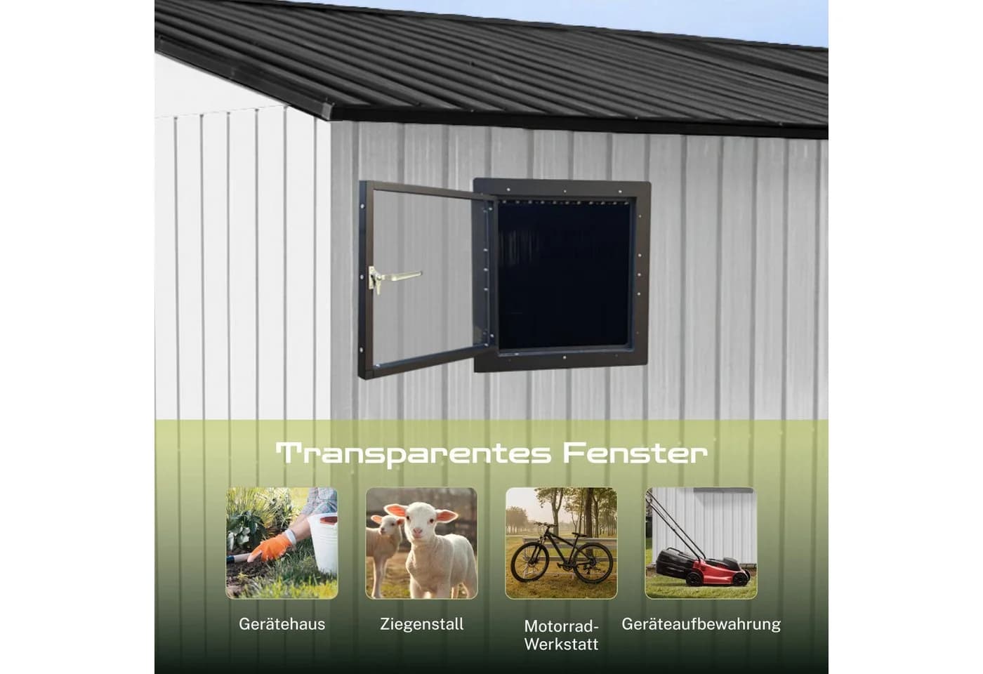 HOMAVO Gerätehaus Metall mit Fundament, mehrere Größen zur Auswahl, mit Belüftungsöffnungen - Bild 3