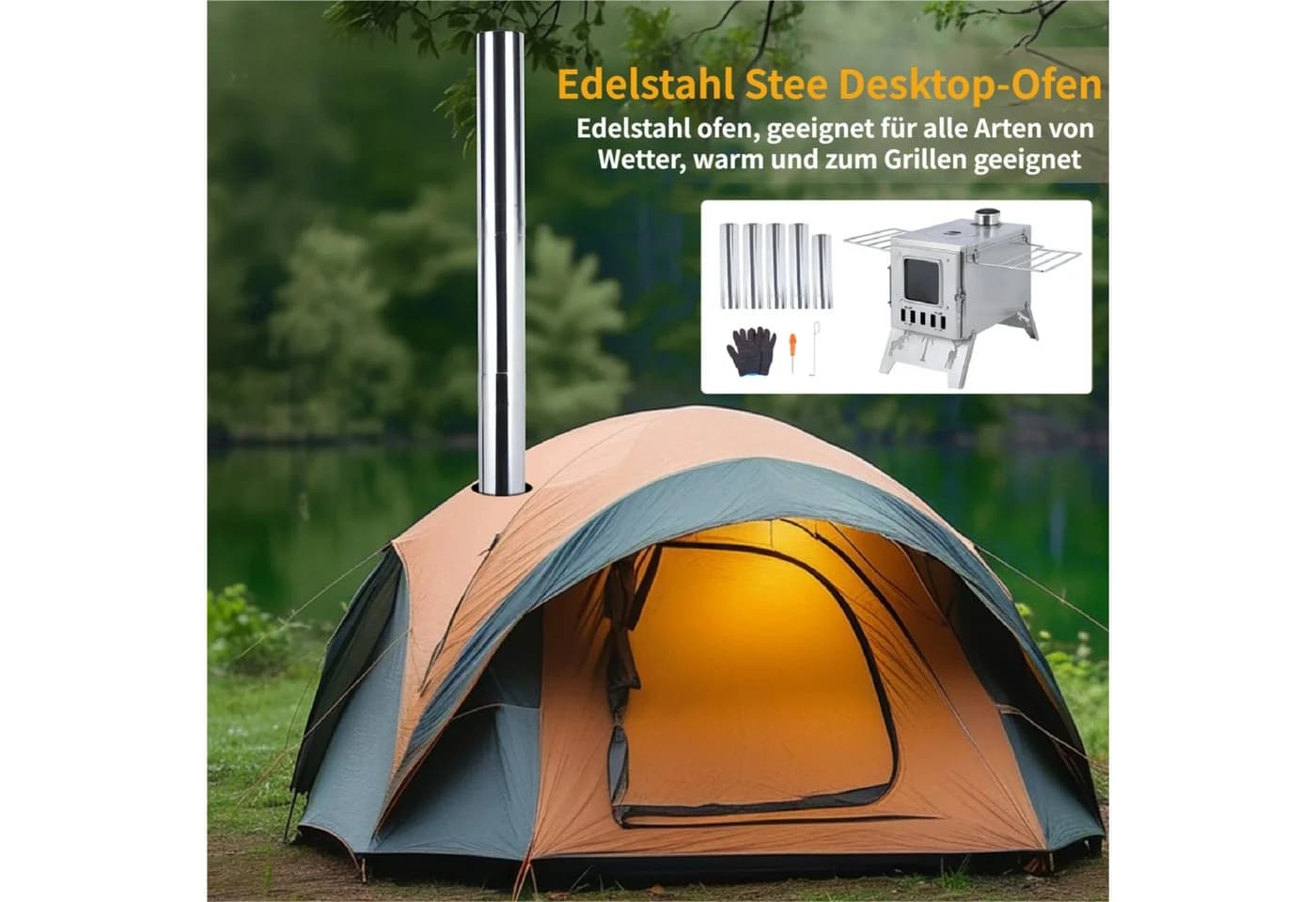 Rutaqian Zeltofen Edelstahl Campingkocher - Bild 4