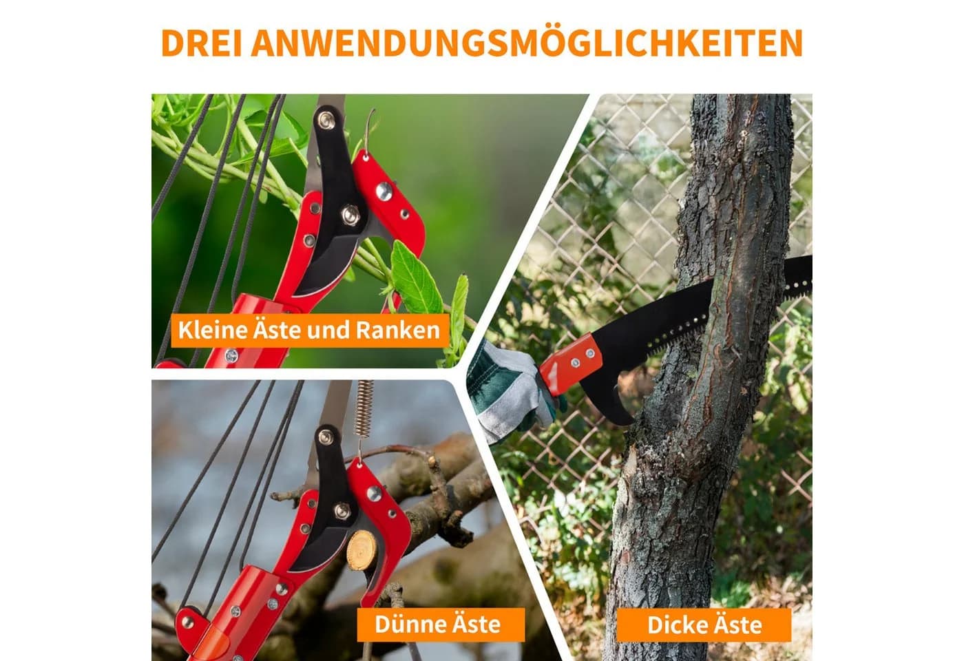 LALAHO Teleskop-Gartensäge 8m Orange mit Stiel & Tragetasche
