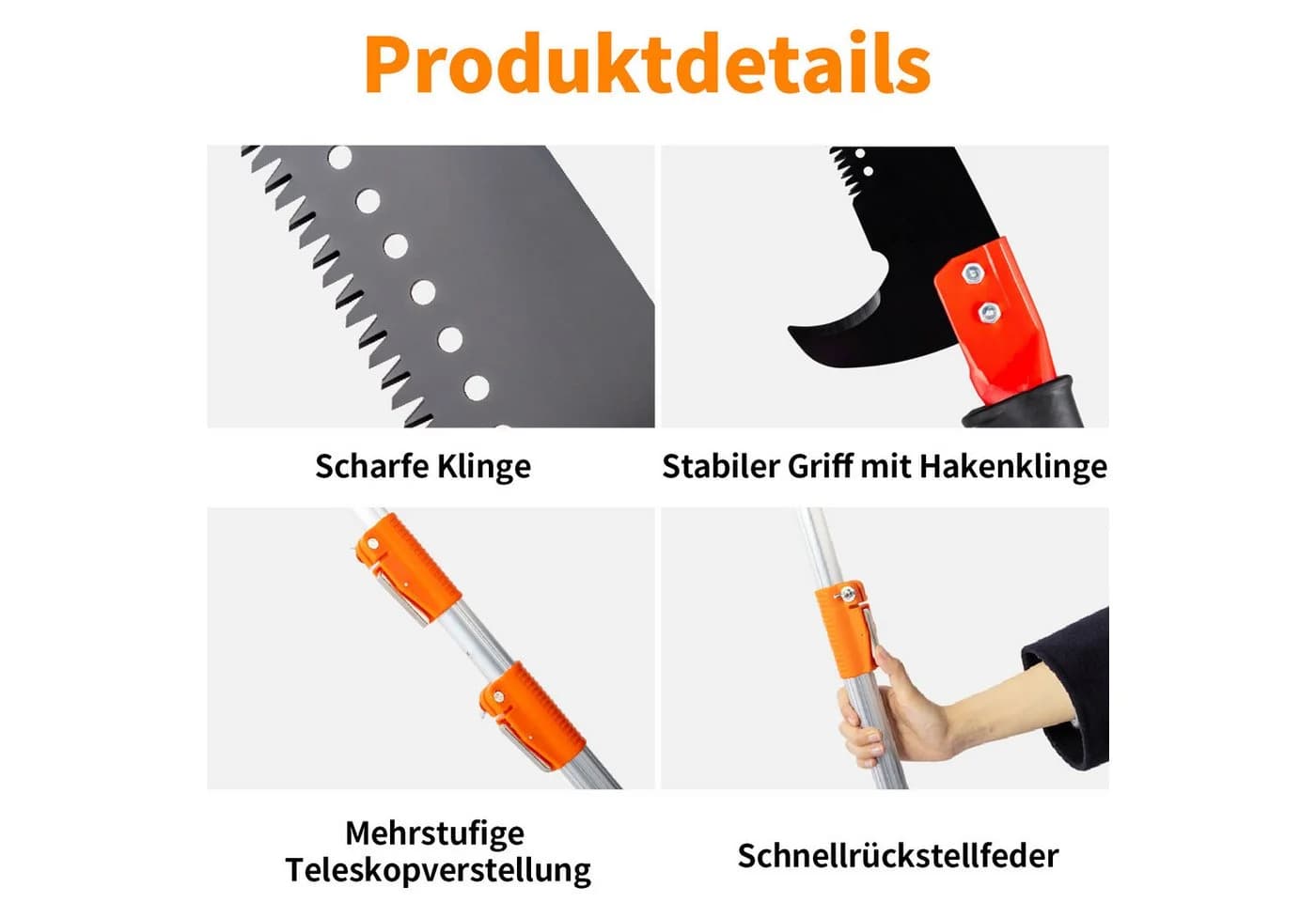 LALAHO Teleskop-Gartensäge 8m Orange mit Stiel & Tragetasche - Bild 4
