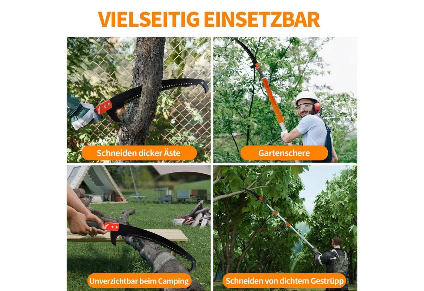 LALAHO Teleskop-Gartensäge 8m Orange mit Stiel & Tragetasche - Bild 5