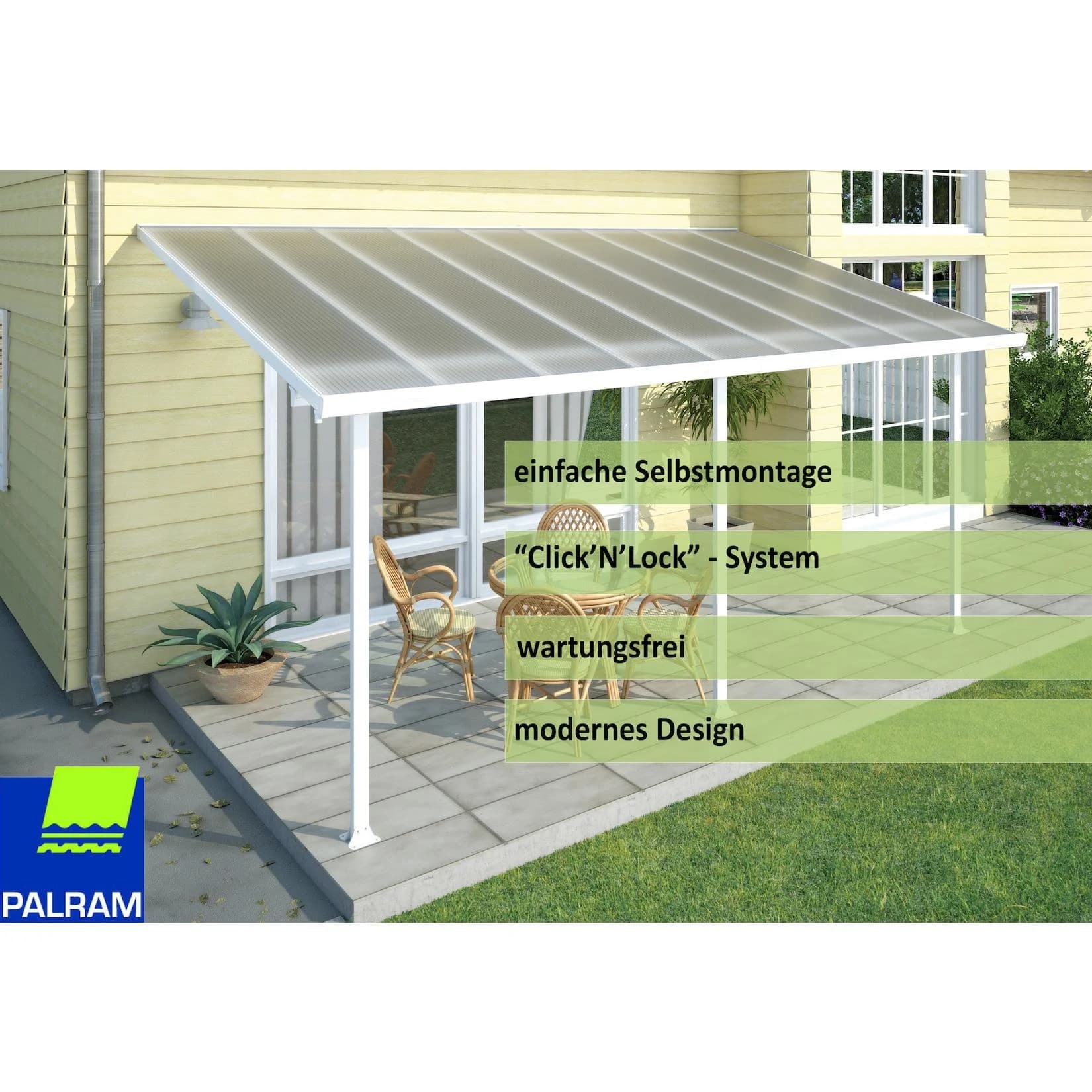 Moderne Terrassenüberdachung aus Aluminium und Polycarbonat