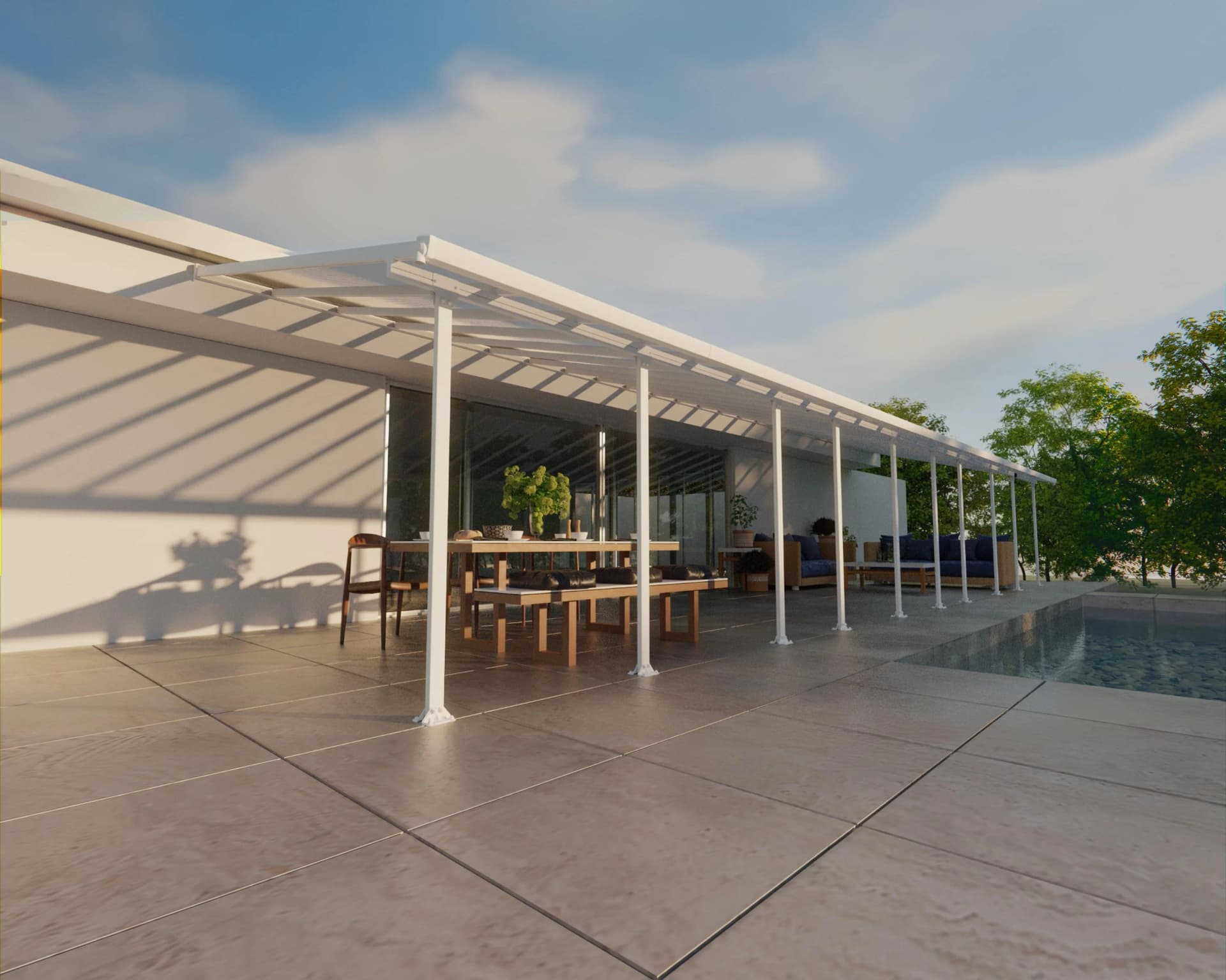 Terrassendach PALRAM - CANOPIA "Feria Alu Terrassenüberdachung" Weiß Polycarbonat Aluminium