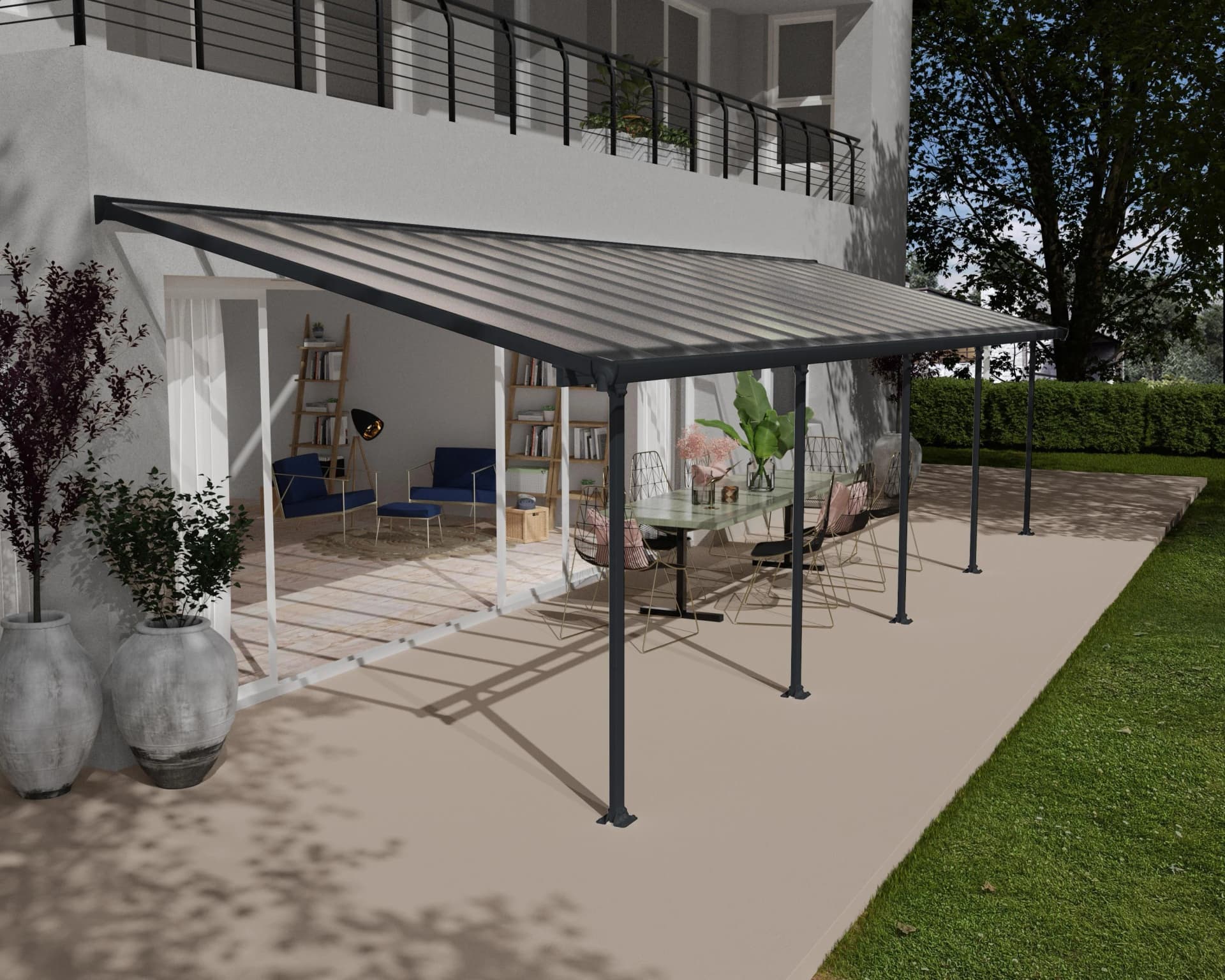 Canopia Feria Alu Terrassenüberdachung Grau Polycarbonat 3X9.71 m