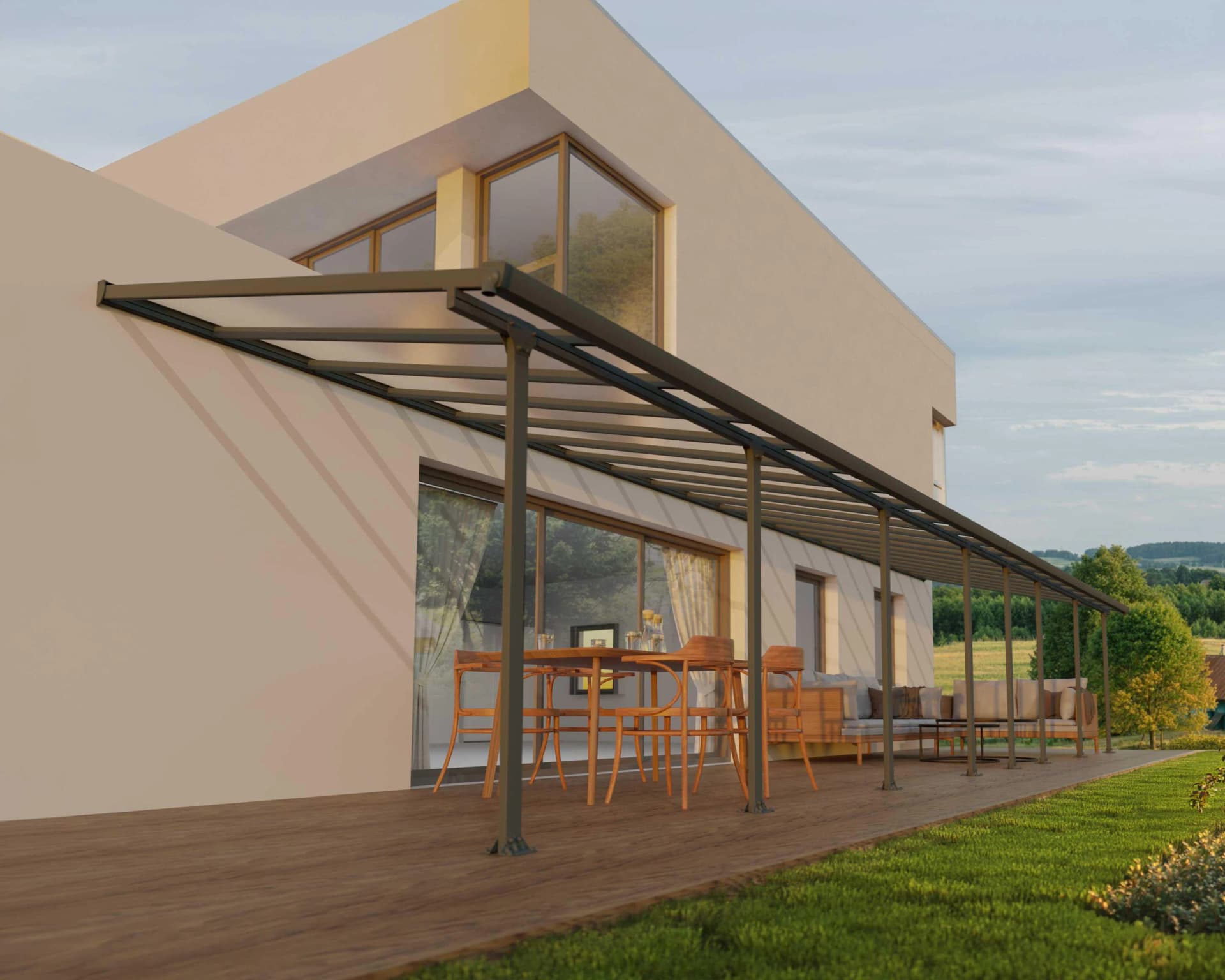Terrassendach PALRAM - CANOPIA "Feria Alu Terrassenüberdachung" Grau Polycarbonat