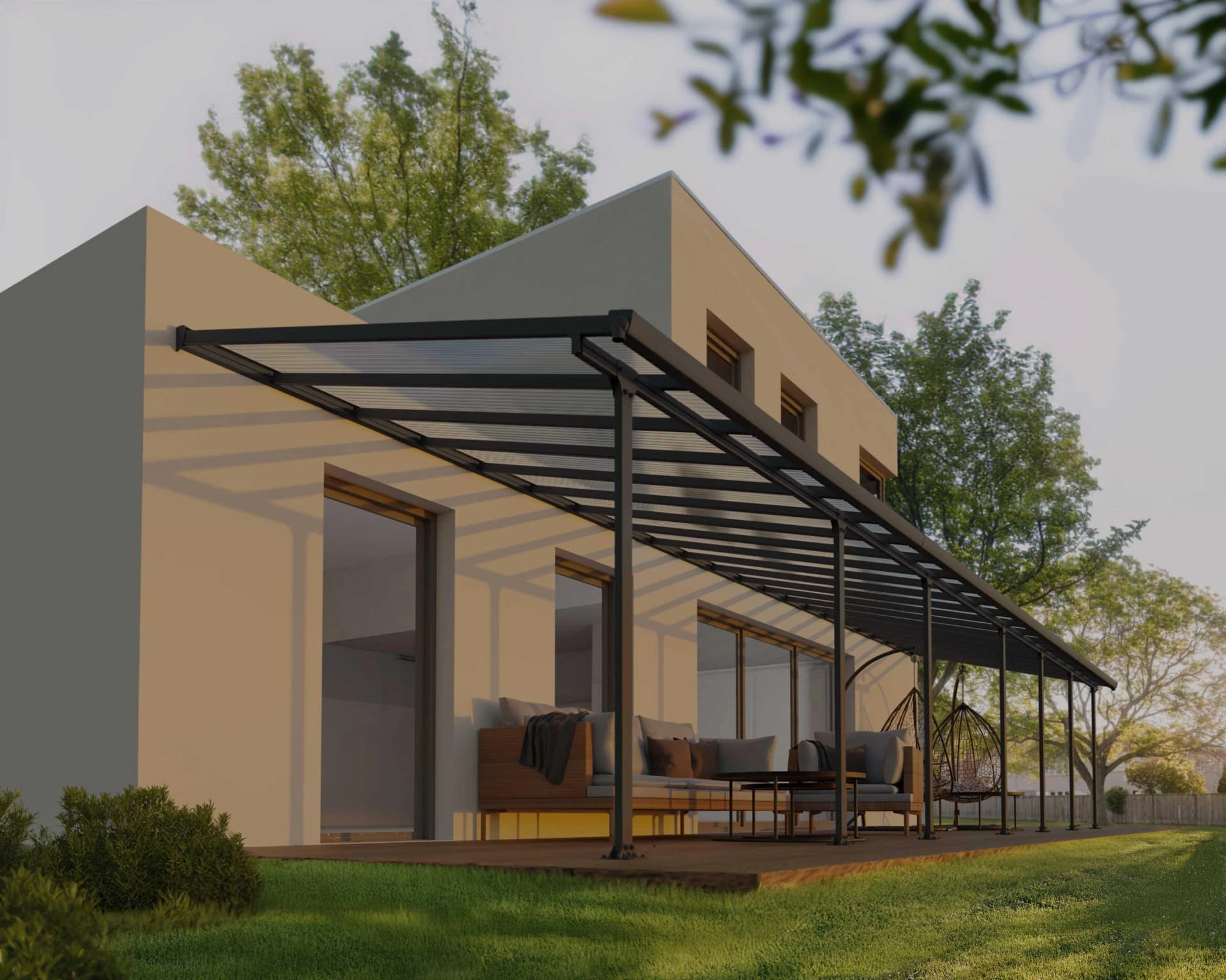 Terrassendach PALRAM - CANOPIA "Feria Alu Terrassenüberdachung" Grau Polycarbonat Aluminium