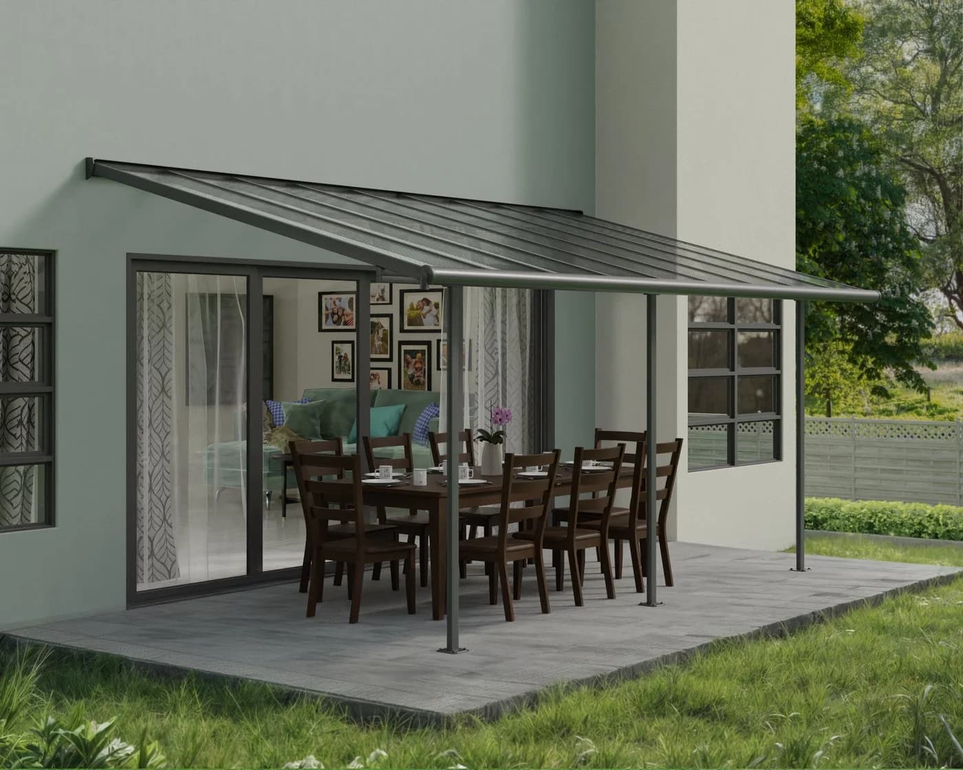 Terrassendach PALRAM Canopia Sierra Alu Terrassenüberdachung Grau Aluminium Polycarbonat - Bild 4