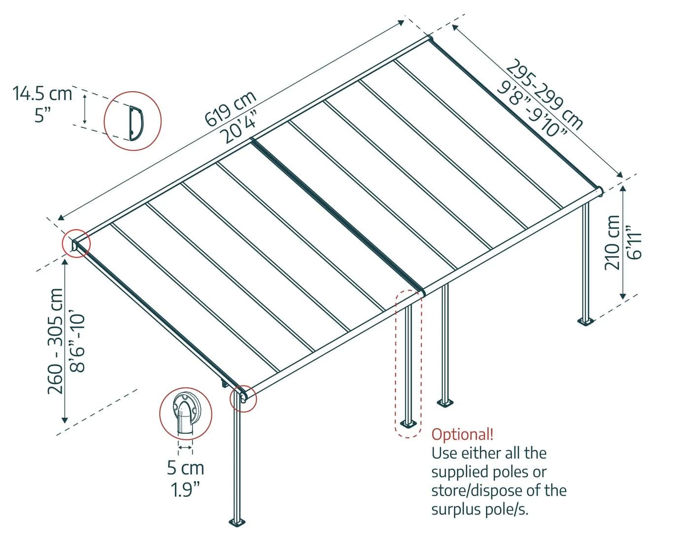 Canopia Sierra Alu Terrassenüberdachung Polycarbonat 3x6m Grau - Bild 5