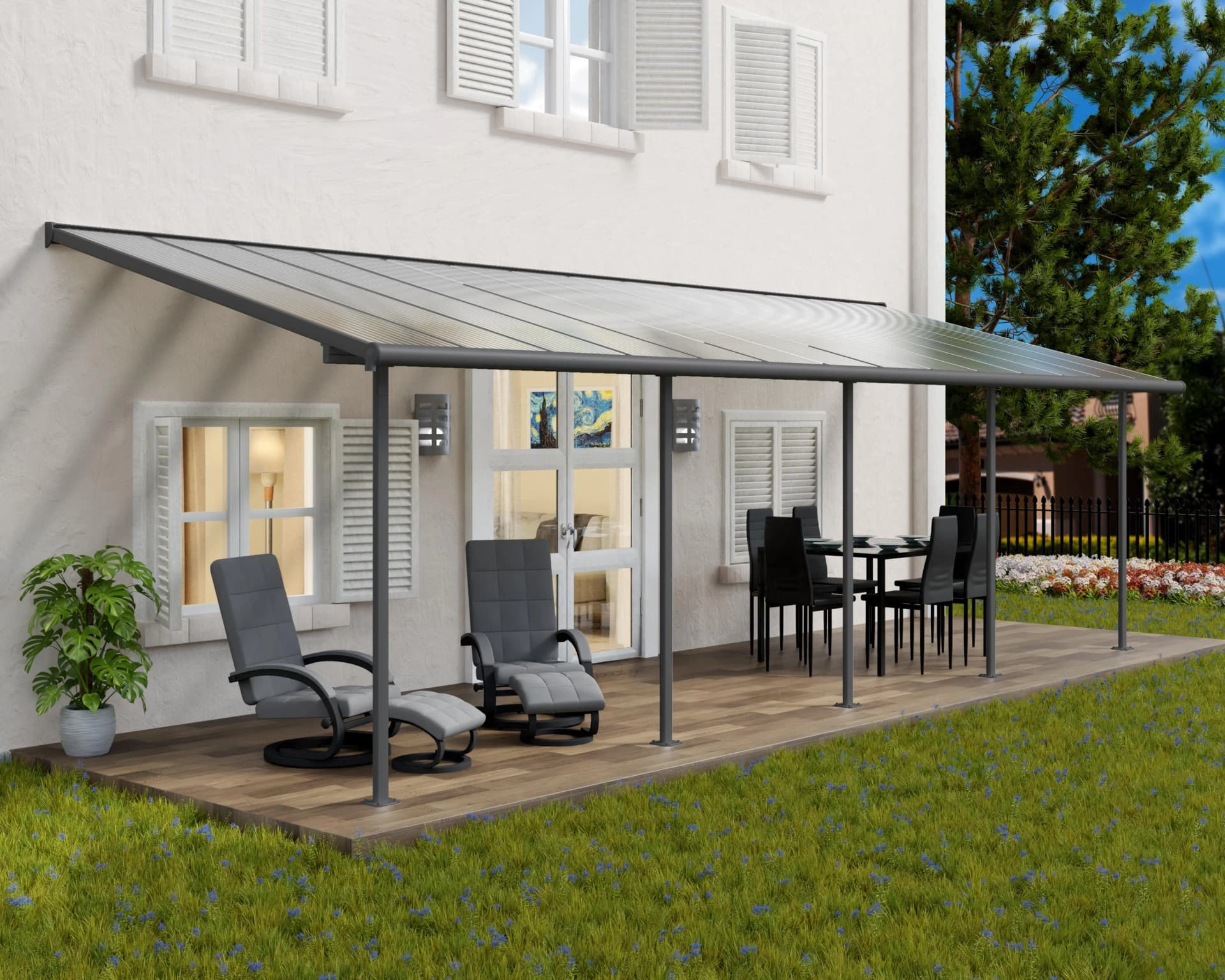 PALRAM CANOPIA Sierra Alu Terrassenüberdachung Grau Polycarbonat Terrassenüberdachungen