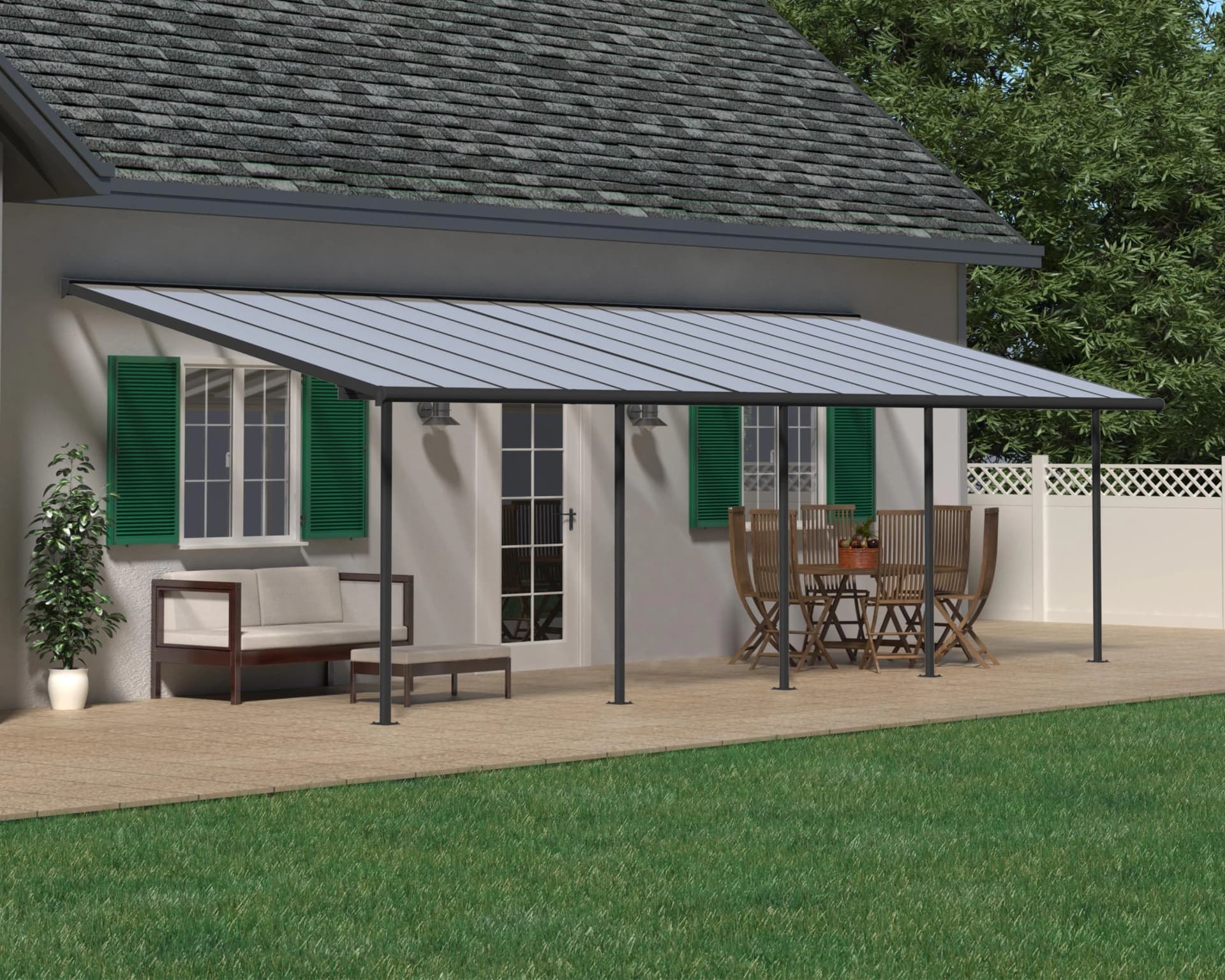 Palram Canopia Sierra Alu Terrassenüberdachung 3x9m Grau Aluminium Polycarbonat