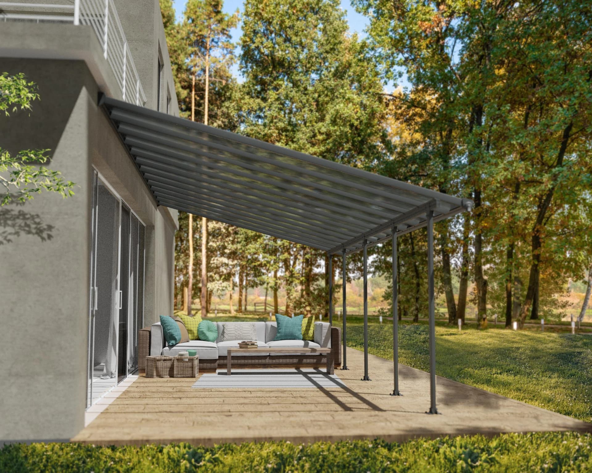 Terrassendach PALRAM - CANOPIA Feria Alu Terrassenüberdachung Grau Polycarbonat