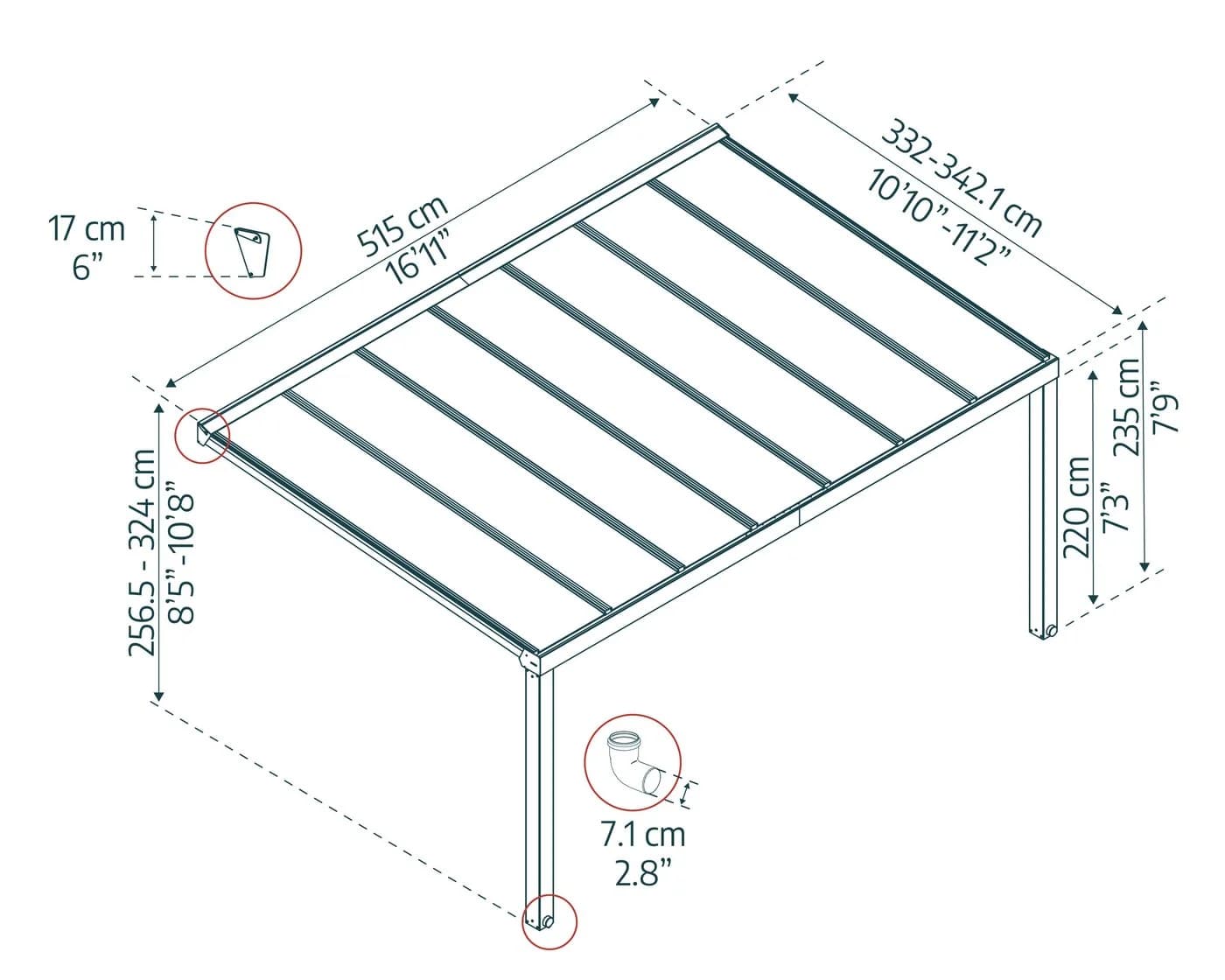 Canopia Stockholm Alu Terrassenüberdachung Grau Polycarbonat - Bild 5