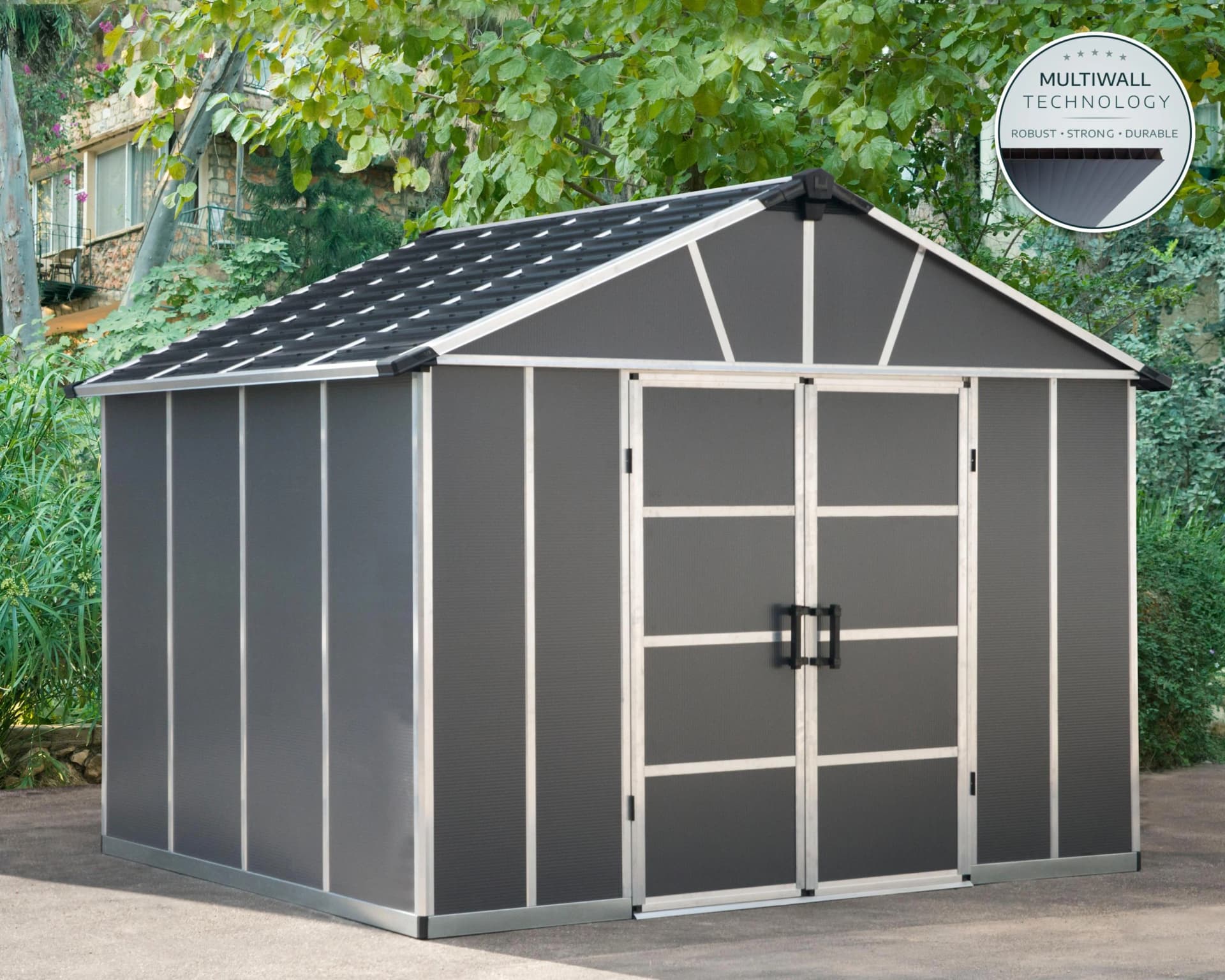 Palram Canopia Yukon Polycarbonat Gerätehaus 332x271x252 cm Grau Aluminium - Bild 2