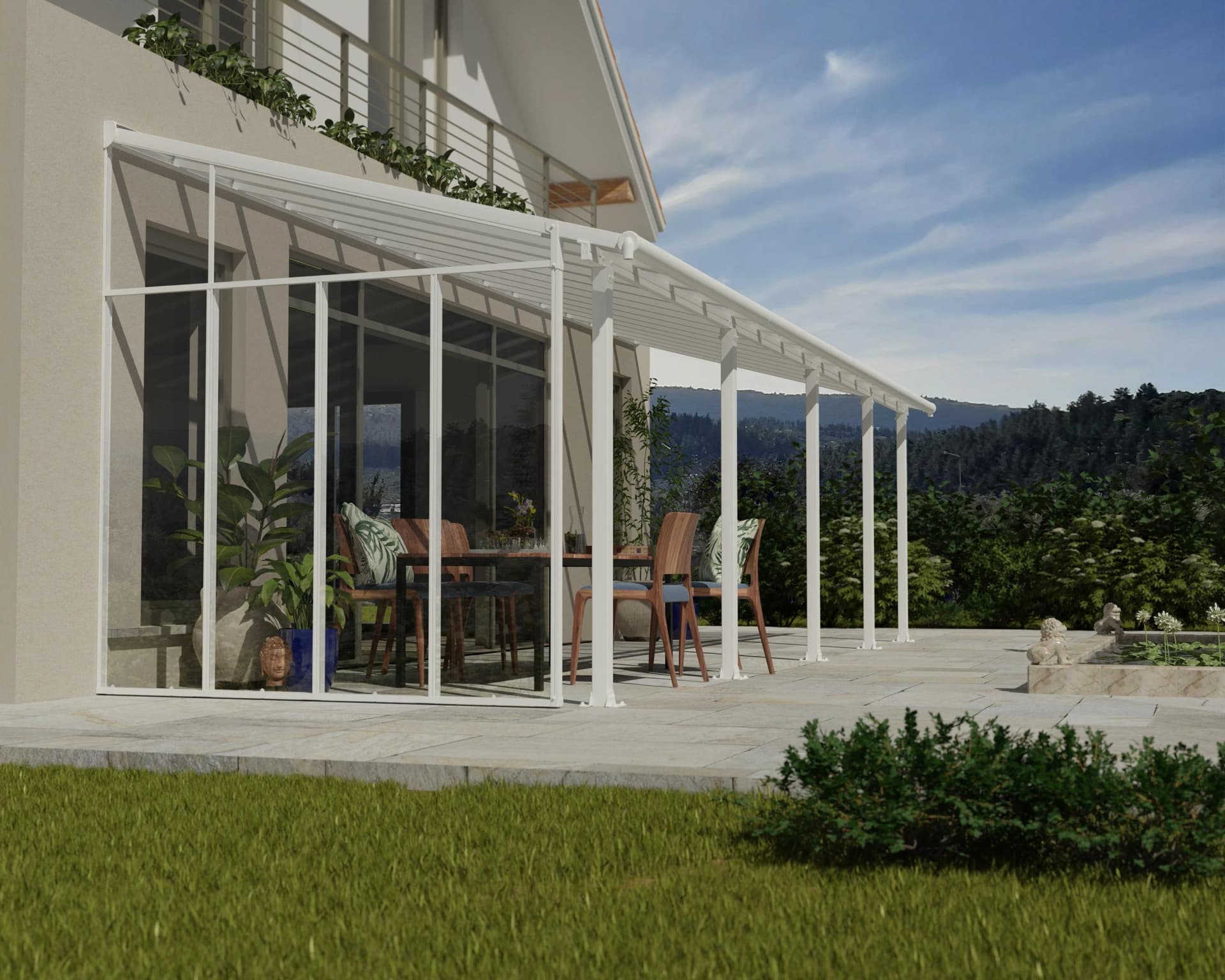 Terrassendach PALRAM - CANOPIA mit pulverbeschichtetem Aluminiumrahmen, weiß, Terrassenüberdachungen, einfache DIY Montage