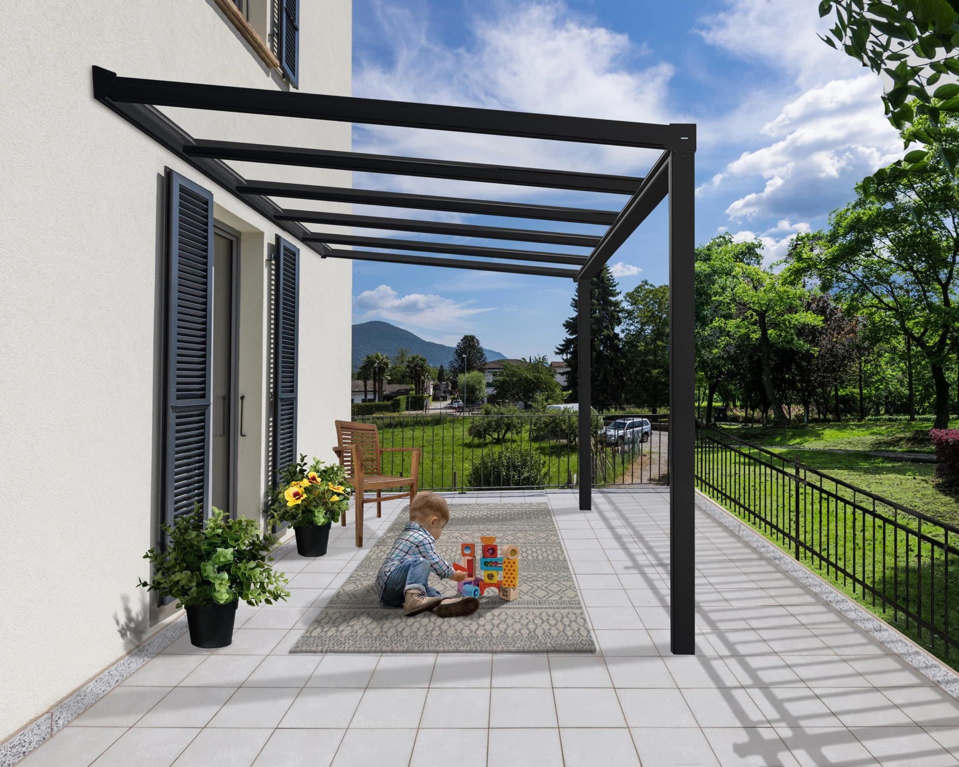 Terrassendach PALRAM - CANOPIA Stockholm Alu Terrassenüberdachung Grau Polycarbonat