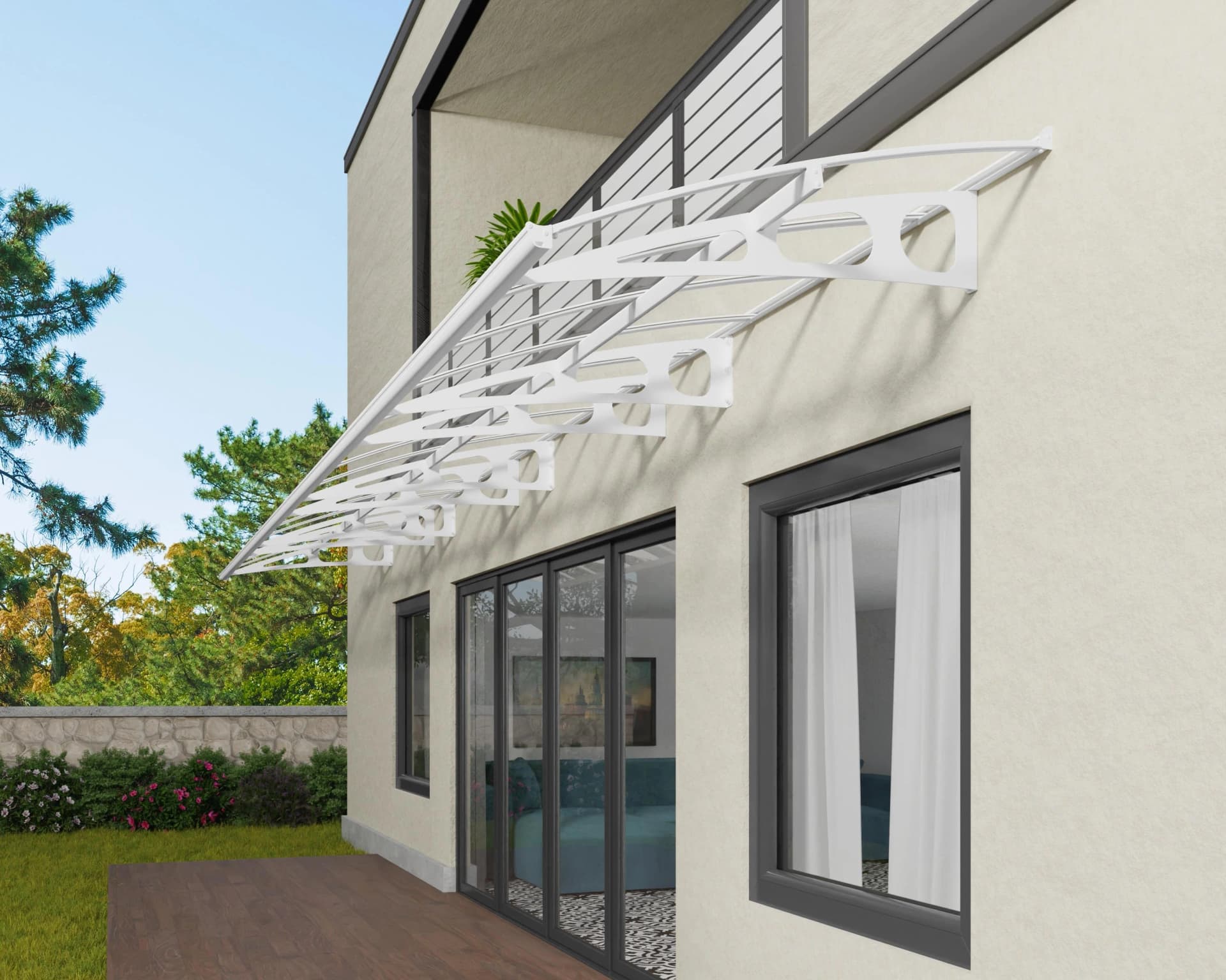 Modernes Vordach aus Acrylglas und Aluminium