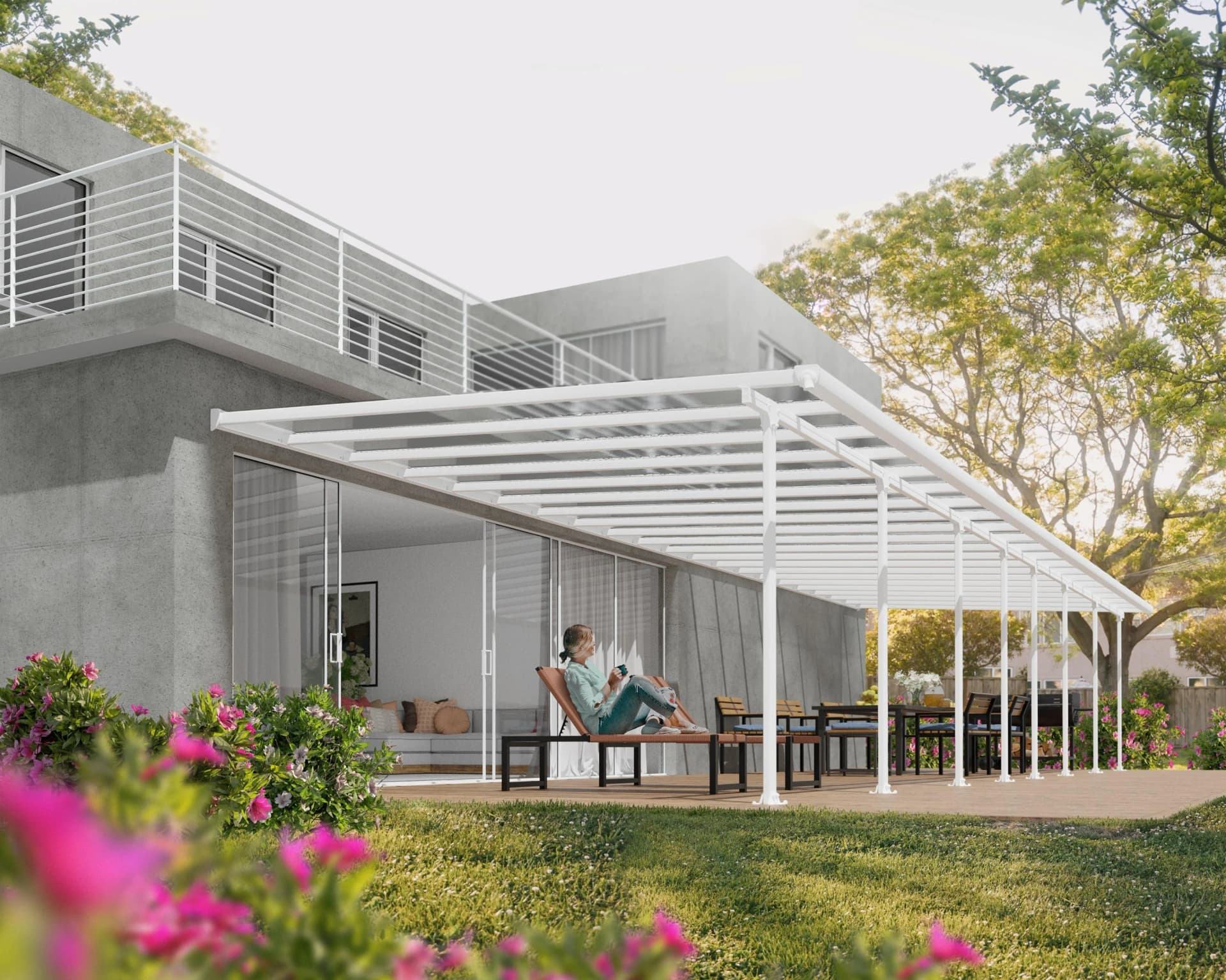 Terrassendach PALRAM - CANOPIA "Feria Alu Terrassenüberdachung" Weiß Polycarbonat