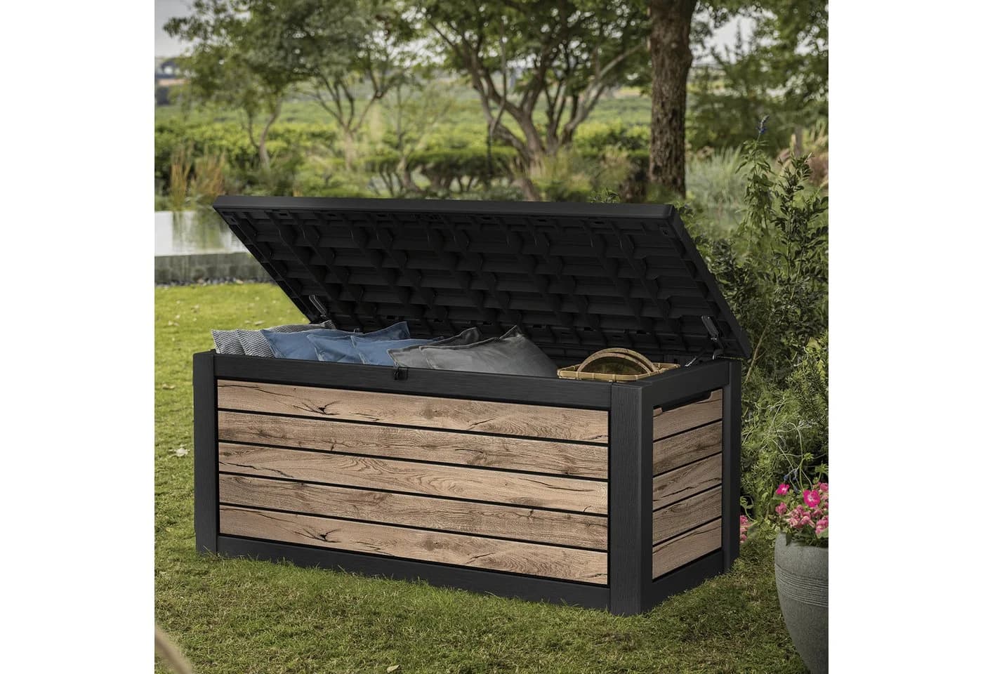 Keter Gartenbox Northwood 623L Wetterfeste Aufbewahrungsbox Holzoptik