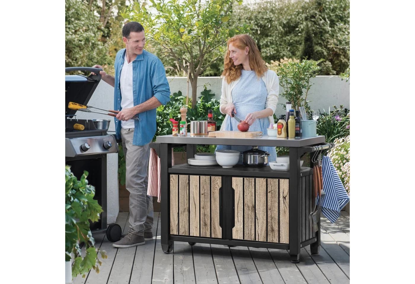 Keter Grillablagetisch UNITY XL Holzoptik Pinie Kunststoff Edelstahlplatte - Bild 3