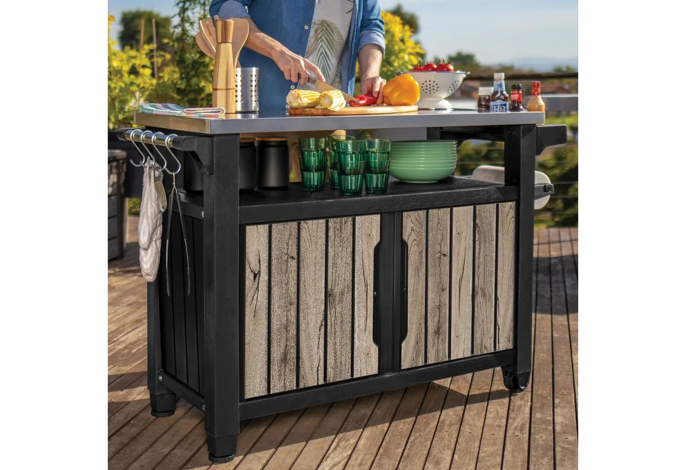 Keter Grillablagetisch UNITY XL Holzoptik Pinie Kunststoff Edelstahlplatte - Bild 4