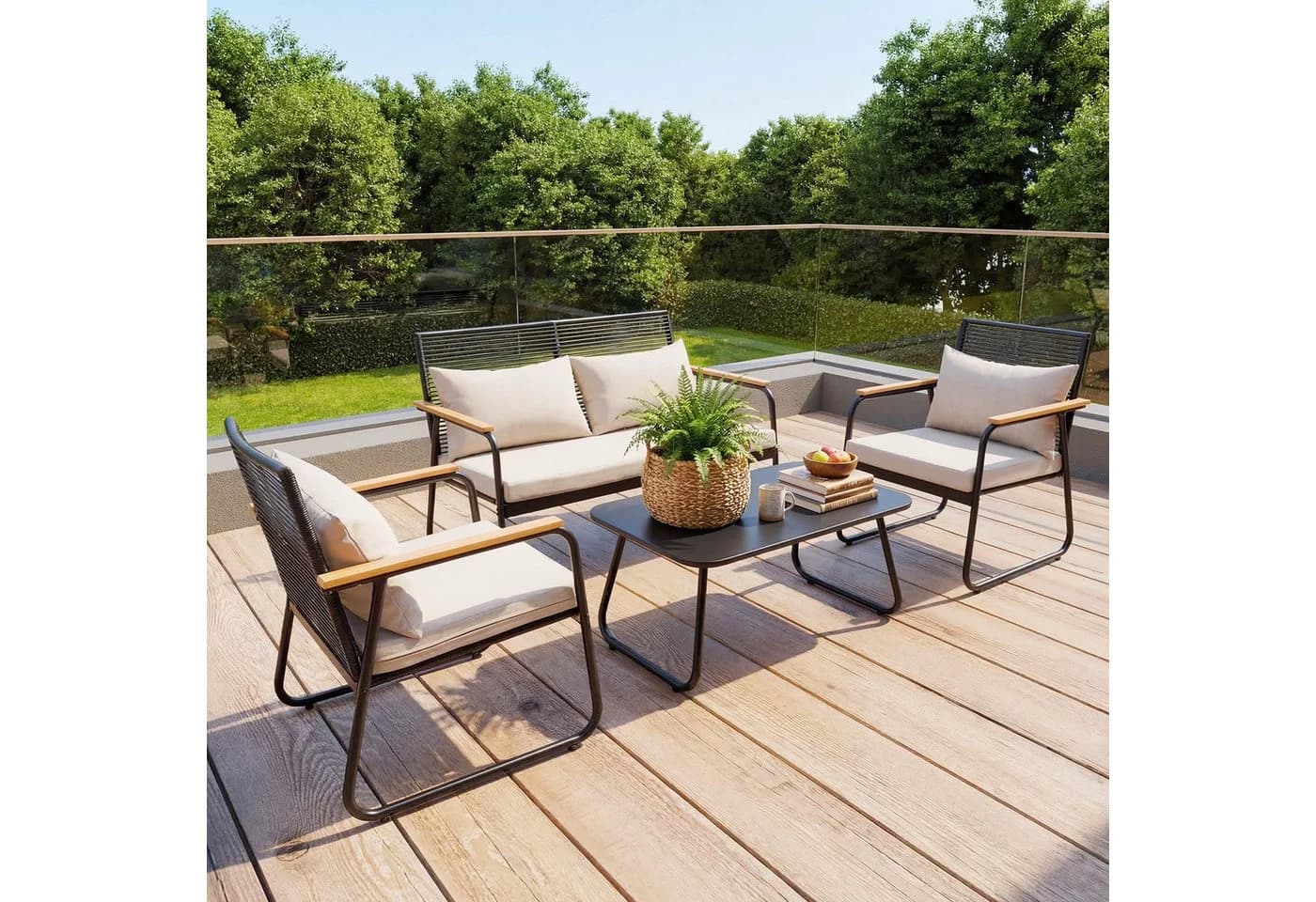 HOMAVO Gartenlounge-Set 4-Sitzer Grau Poly Rattan - Bild 2
