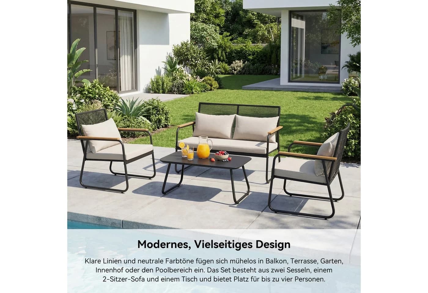 HOMAVO Gartenlounge-Set 4-Sitzer Grau Poly Rattan - Bild 3