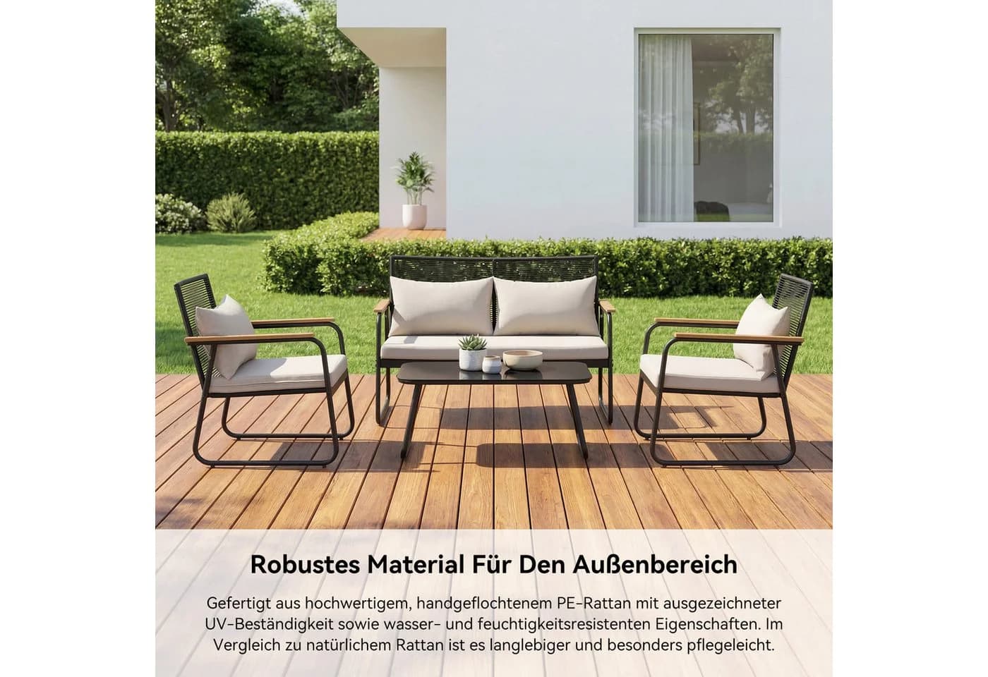 HOMAVO Gartenlounge-Set 4-Sitzer Grau Poly Rattan - Bild 4
