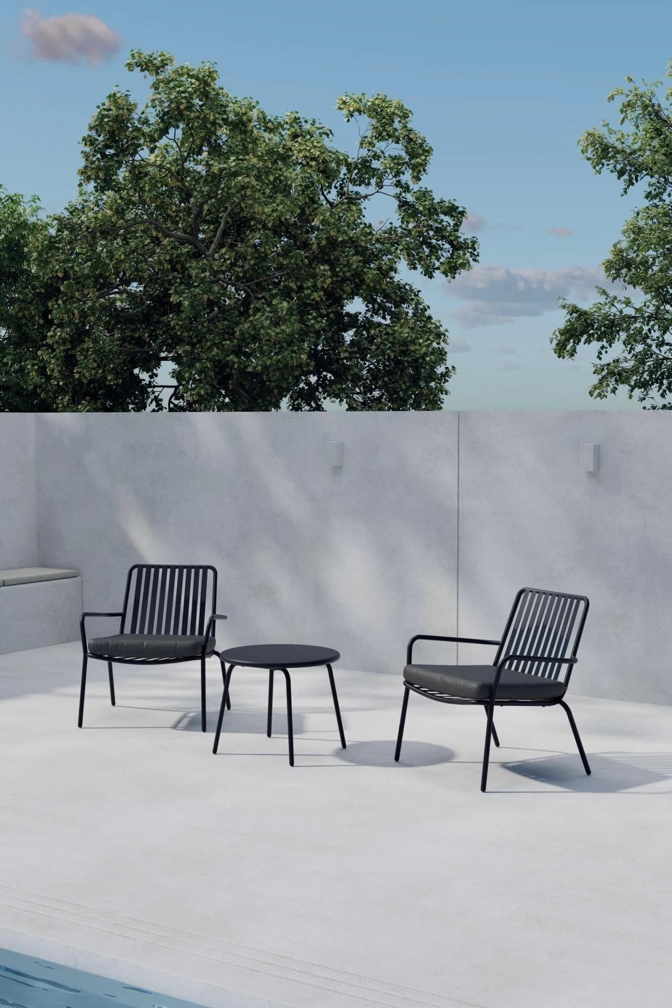 VENTURE HOME Gartenlounge-Set Mykonos Schwarz Stahl & Polyester