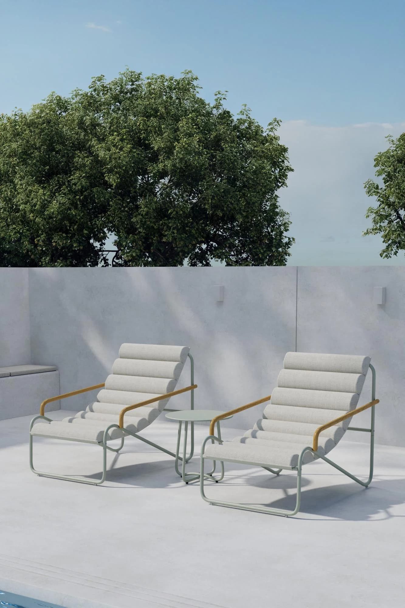 VENTURE HOME Gartenlounge-Set Ithaka 2 Sessel Tisch Beige/Salbeigrün