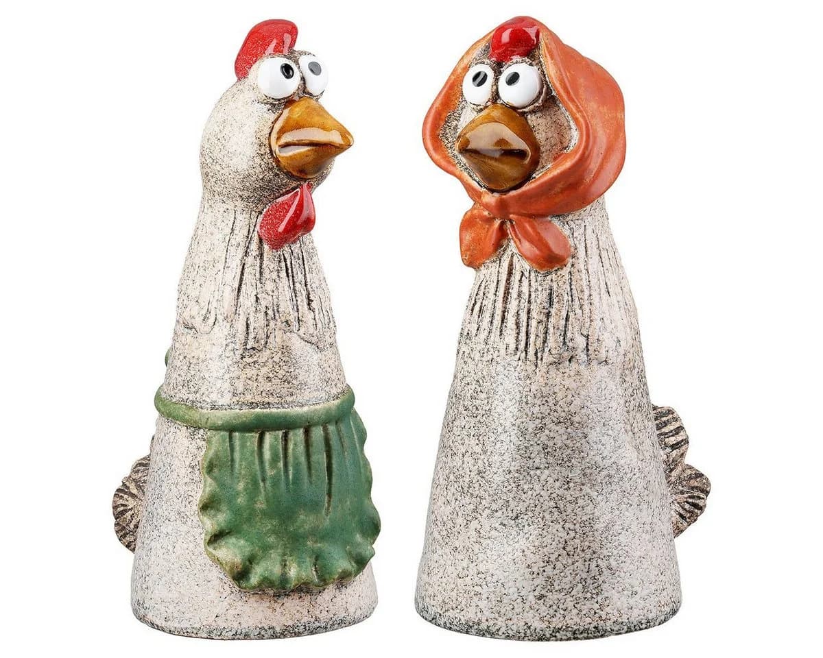 MF Gartenfigur Zaunfigur Hühner Gerda und Otilie 2er Set Keramik Deko