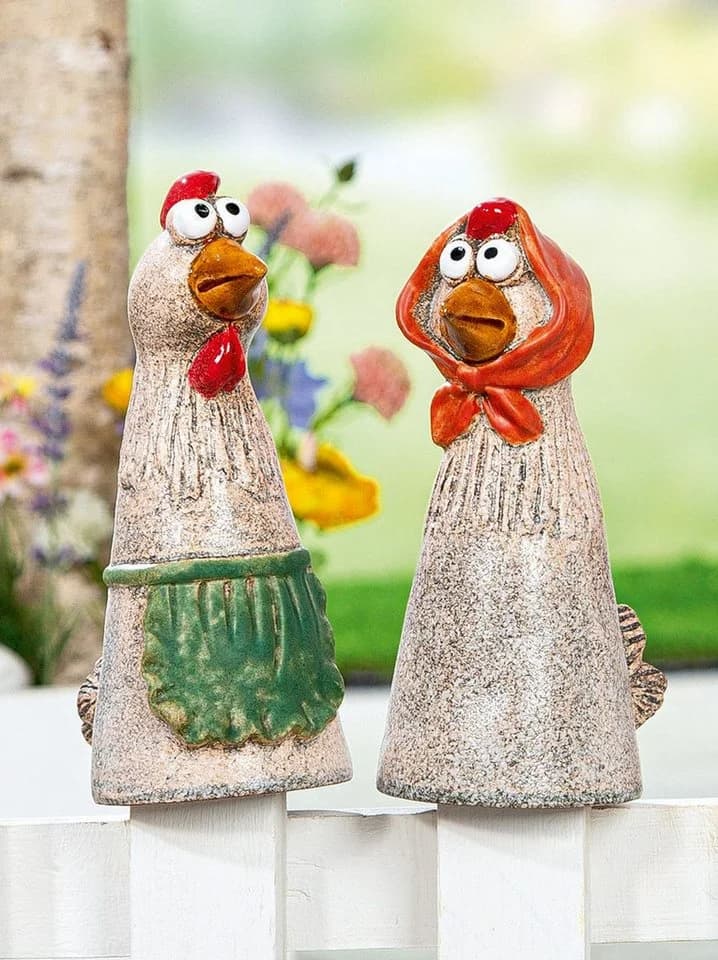 MF Gartenfigur Zaunfigur Hühner Gerda und Otilie 2er Set Keramik Deko - Bild 2