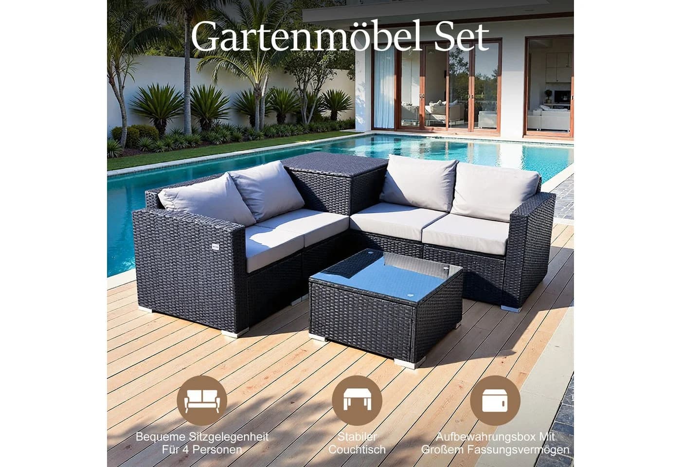 HOMAVO Gartenlounge-Set 7-tlg. Grau PE-Rattan mit Kissen