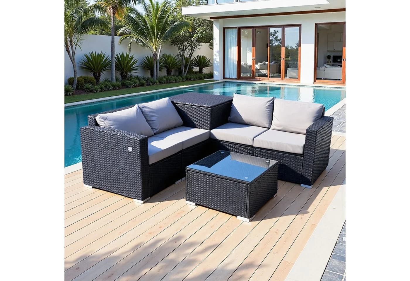 HOMAVO Gartenlounge-Set 7-tlg. Grau PE-Rattan mit Kissen - Bild 2