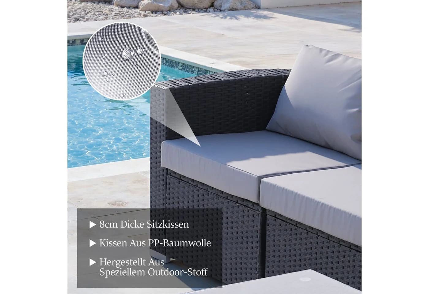 HOMAVO Gartenlounge-Set 7-tlg. Grau PE-Rattan mit Kissen - Bild 3