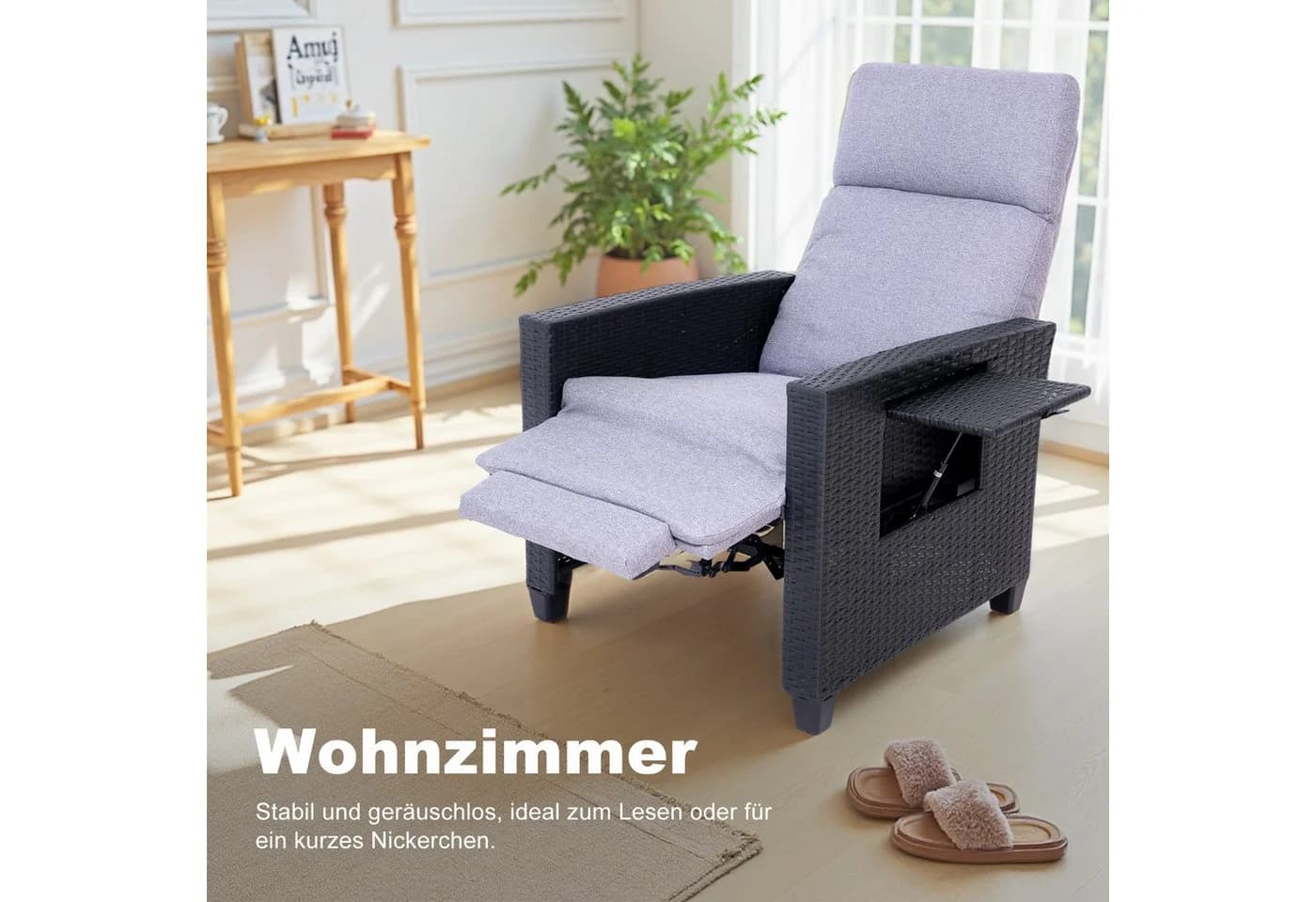 HOMAVO Gartensessel Rattansessel mit verstellbarer Rückenlehne, praktischem Ablagetisch