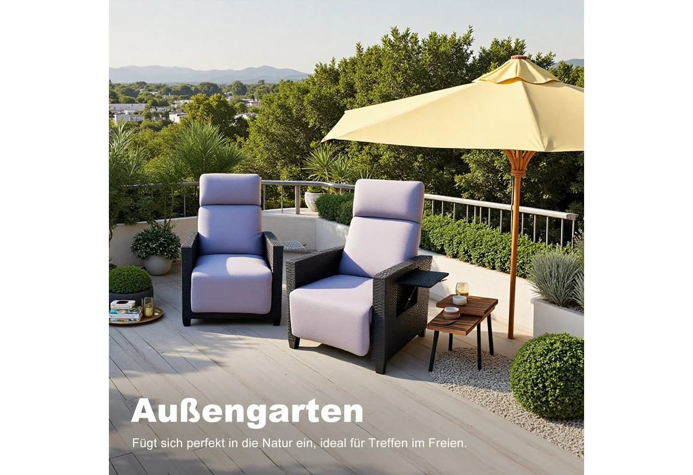 HOMAVO Gartensessel Rattansessel mit verstellbarer Rückenlehne, praktischem Ablagetisch - Bild 4