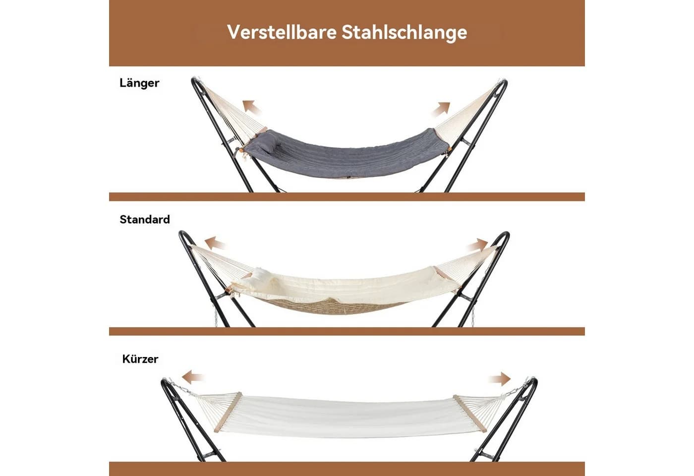 LALAHO Hängematte mit Gestell und Kissen Schwarz/Grau - Bild 4