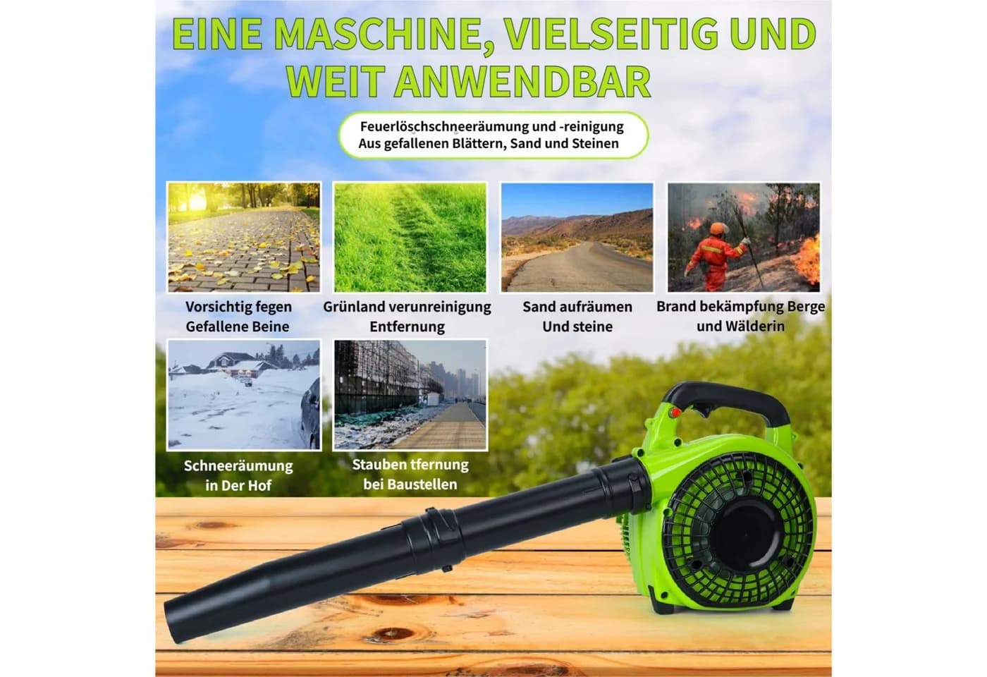 Rutaqian Benzin-Laubbläser 26cc 2-Takt Motor Grün - Bild 3